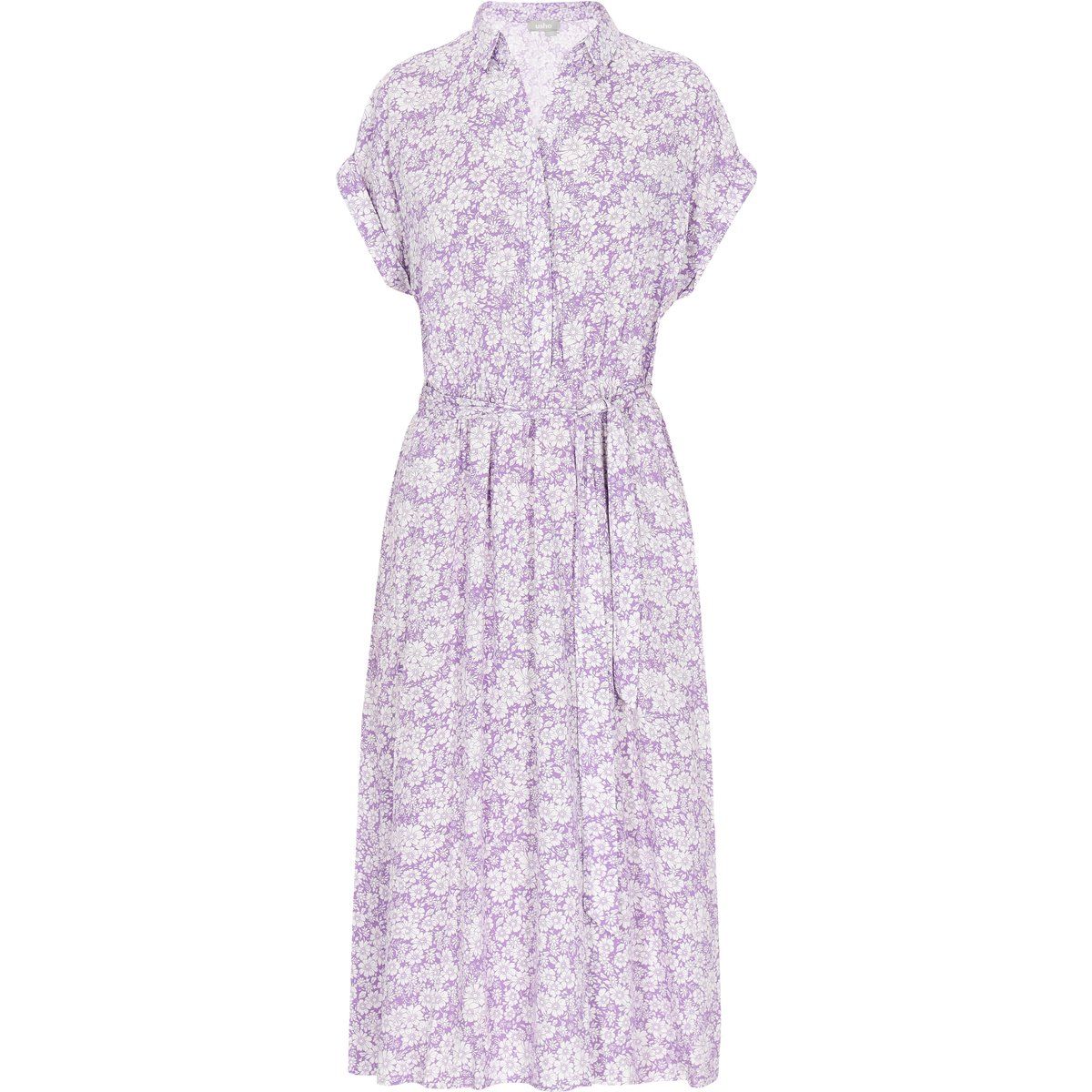 Geblümtes Midi-Hemdblusenkleid mit Gürtel