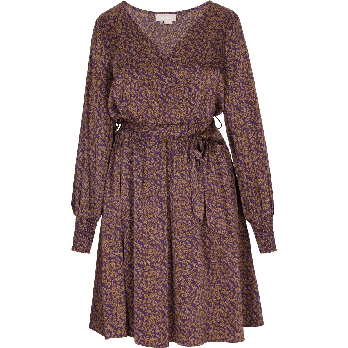 Florales Wickelkleid mit gesmokten Manschetten