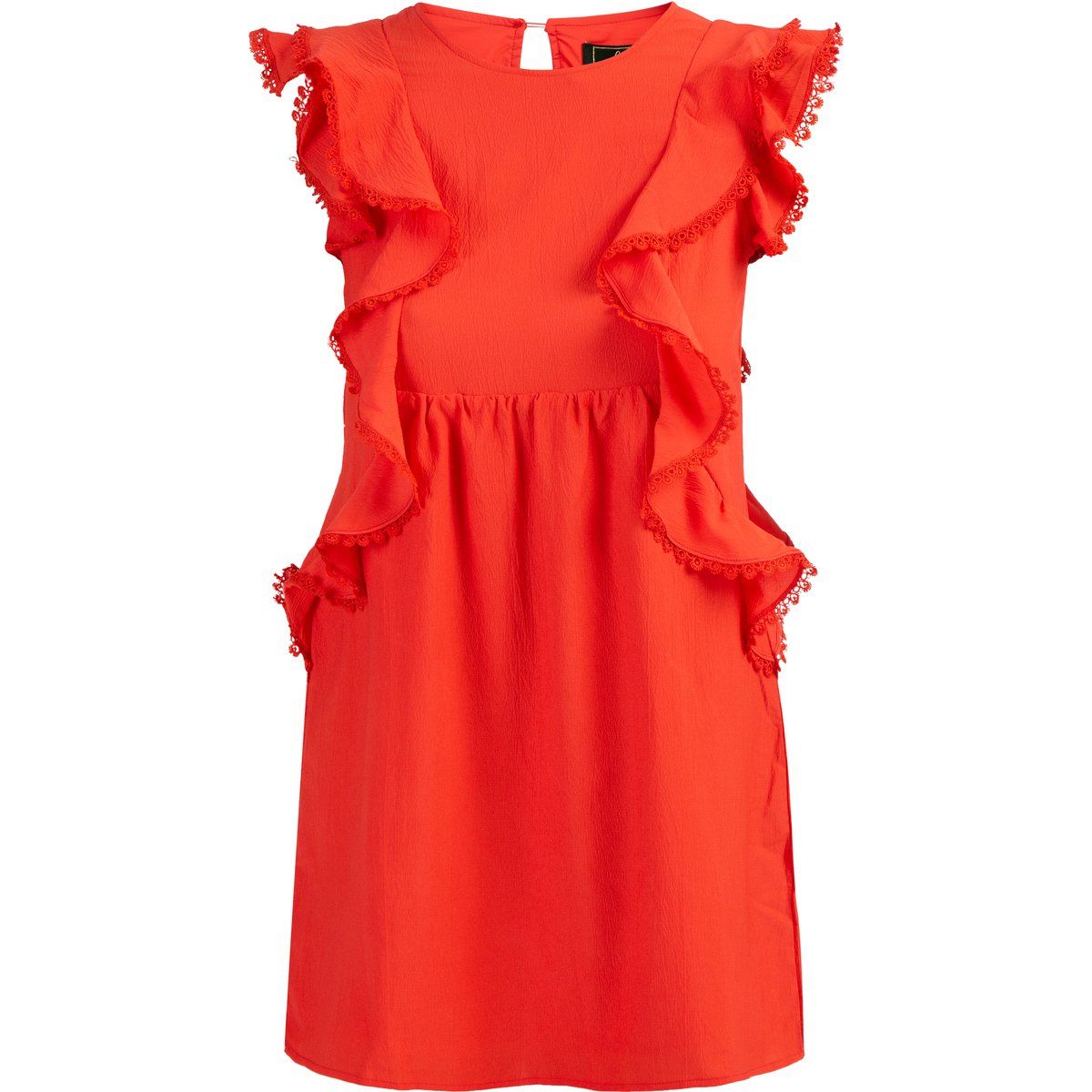 Minikleid mit Rüschen und Spitzenbesatz