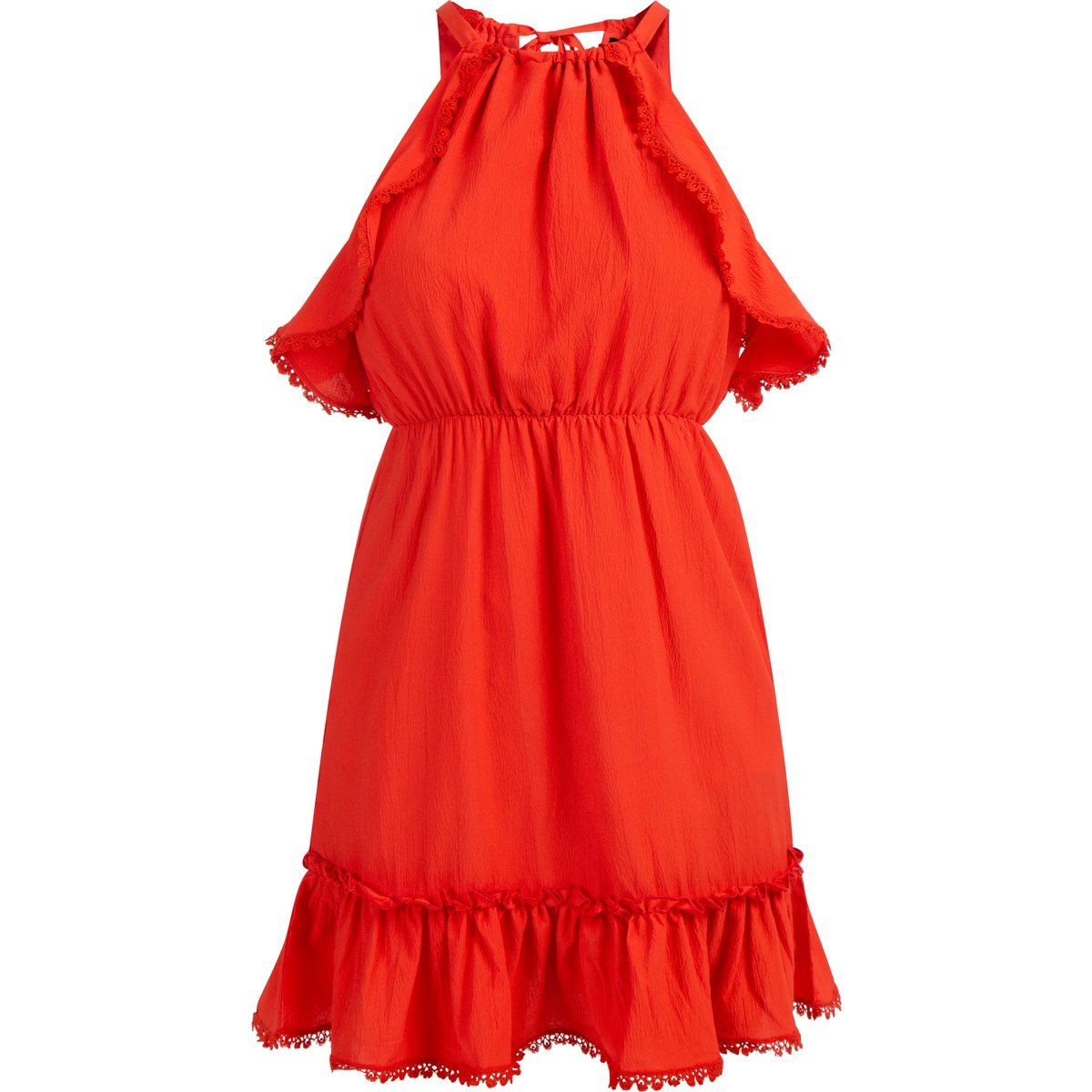Neckholder-Minikleid mit Rüschen
