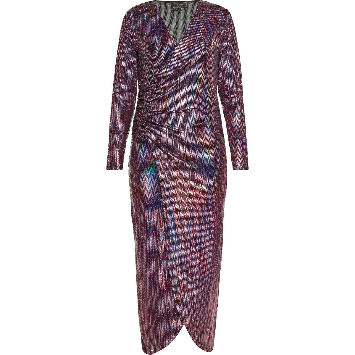 Schimmerndes Midi-Wickelkleid mit Raffungen