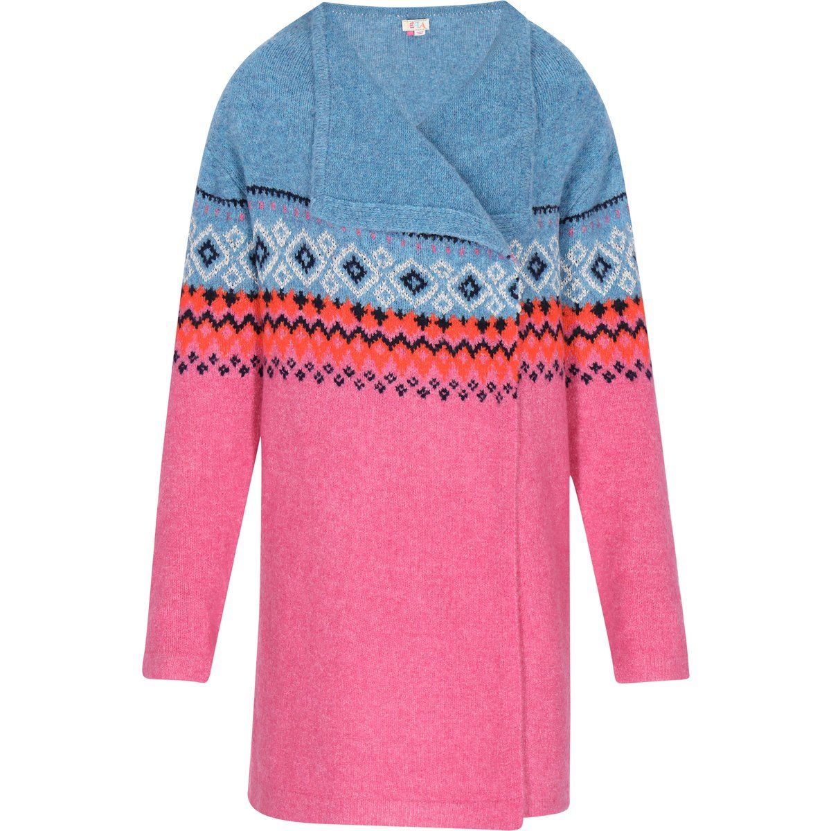 Gemusterte Wickel-Strickjacke in Tunika-Länge