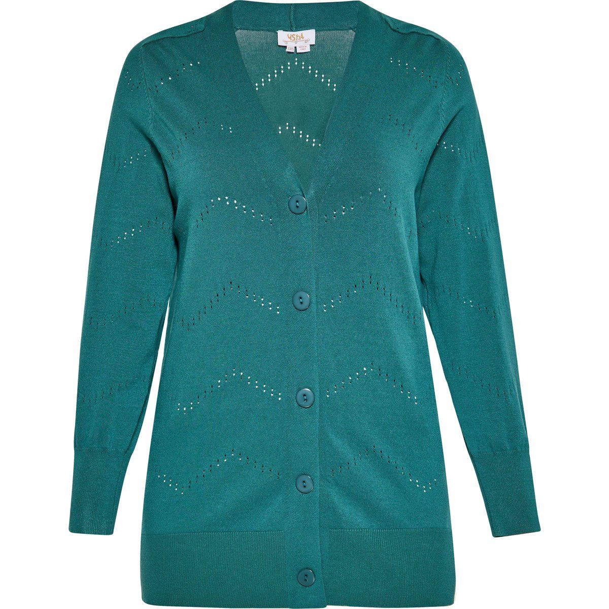 Strickjacke mit V-Ausschnitt und Lochmuster