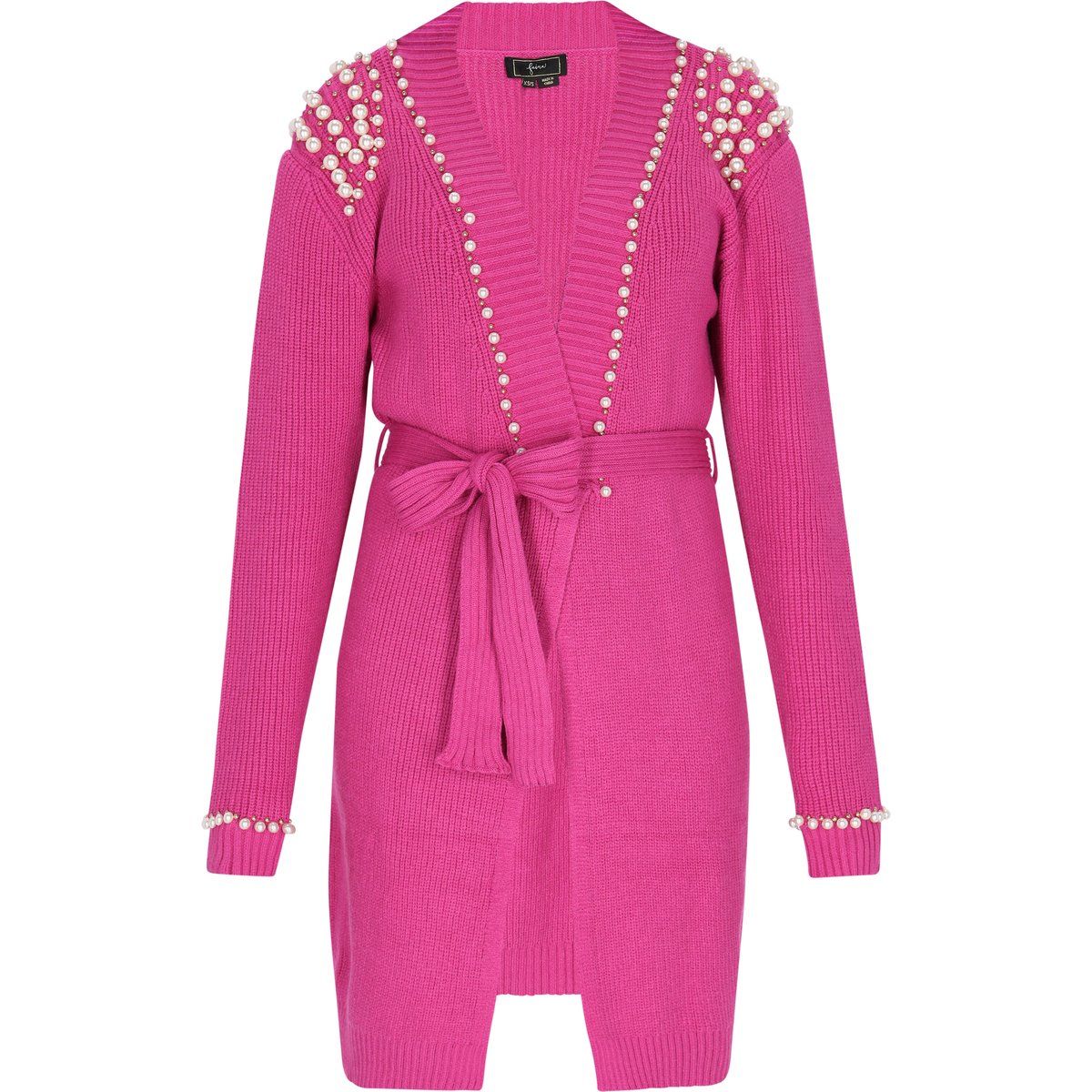 Verzierte Lange Strickjacke mit Perlen
