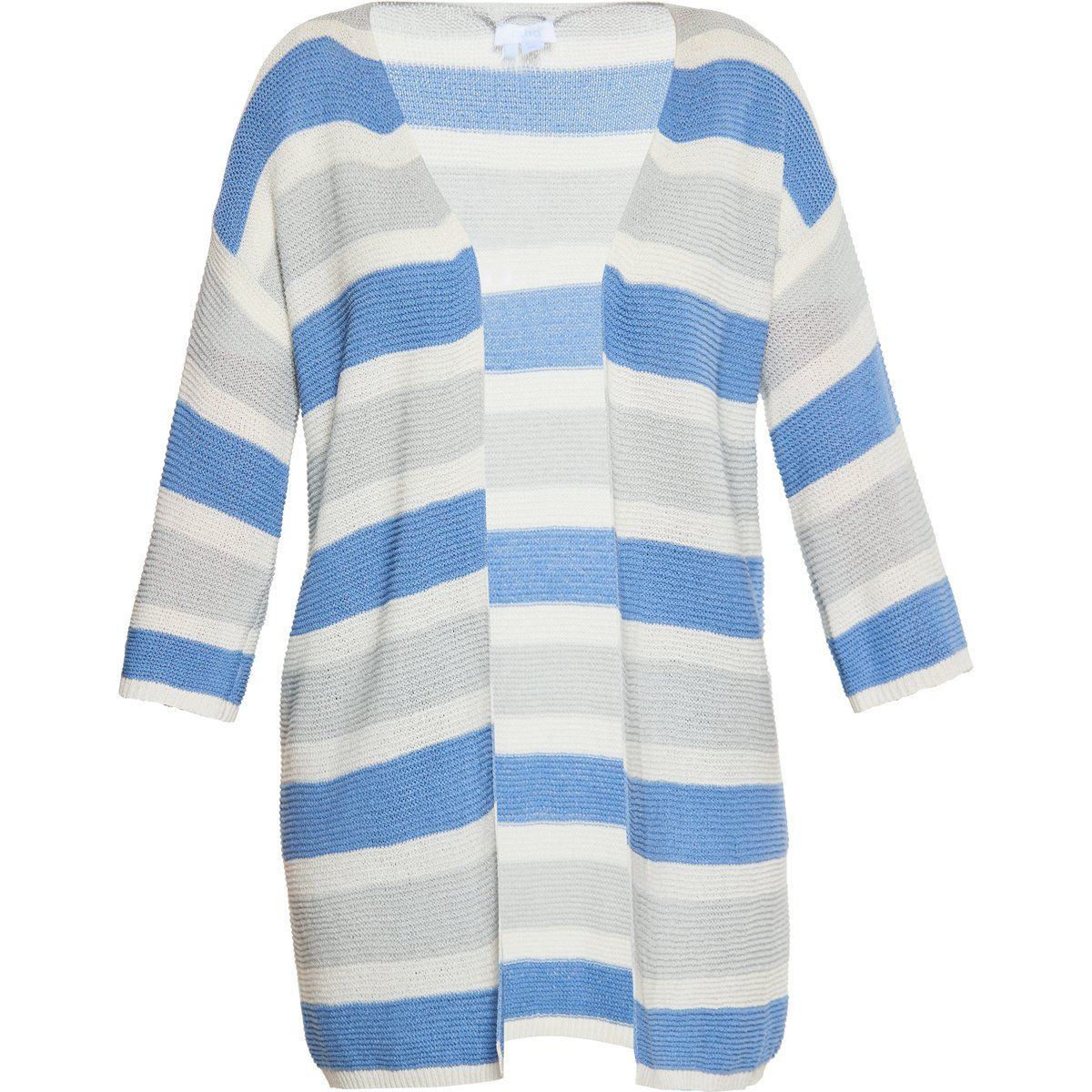 Strukturierte Gestreifte Offene Strickjacke