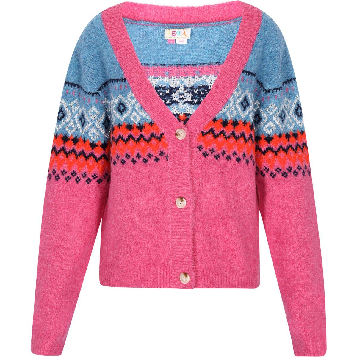 Bunte Strickjacke mit Norwegermuster