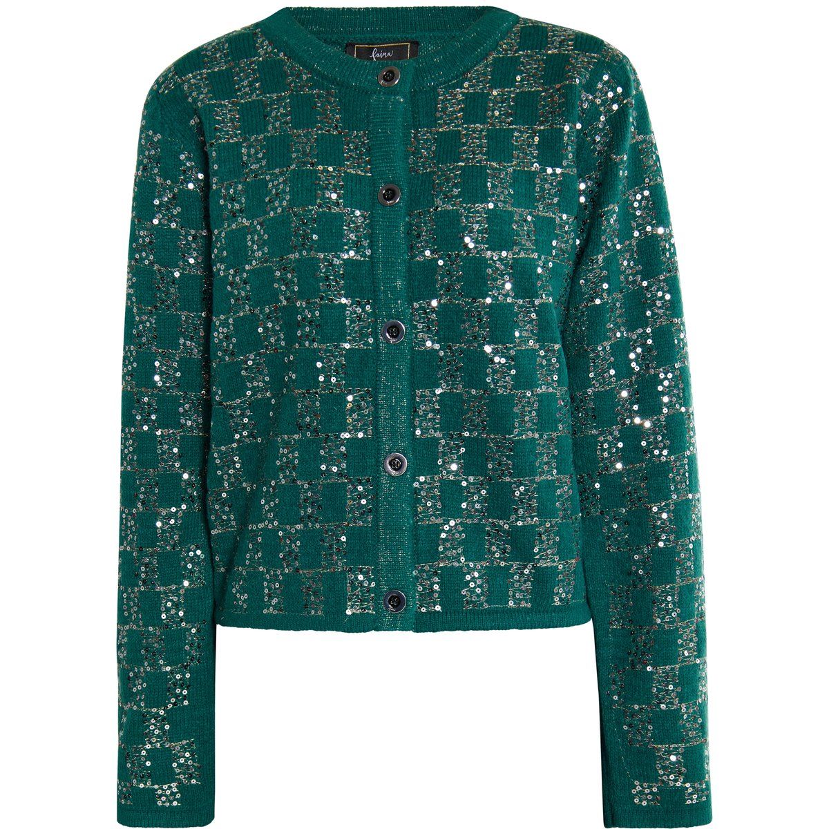 Strickjacke mit Pailletten-Karomuster