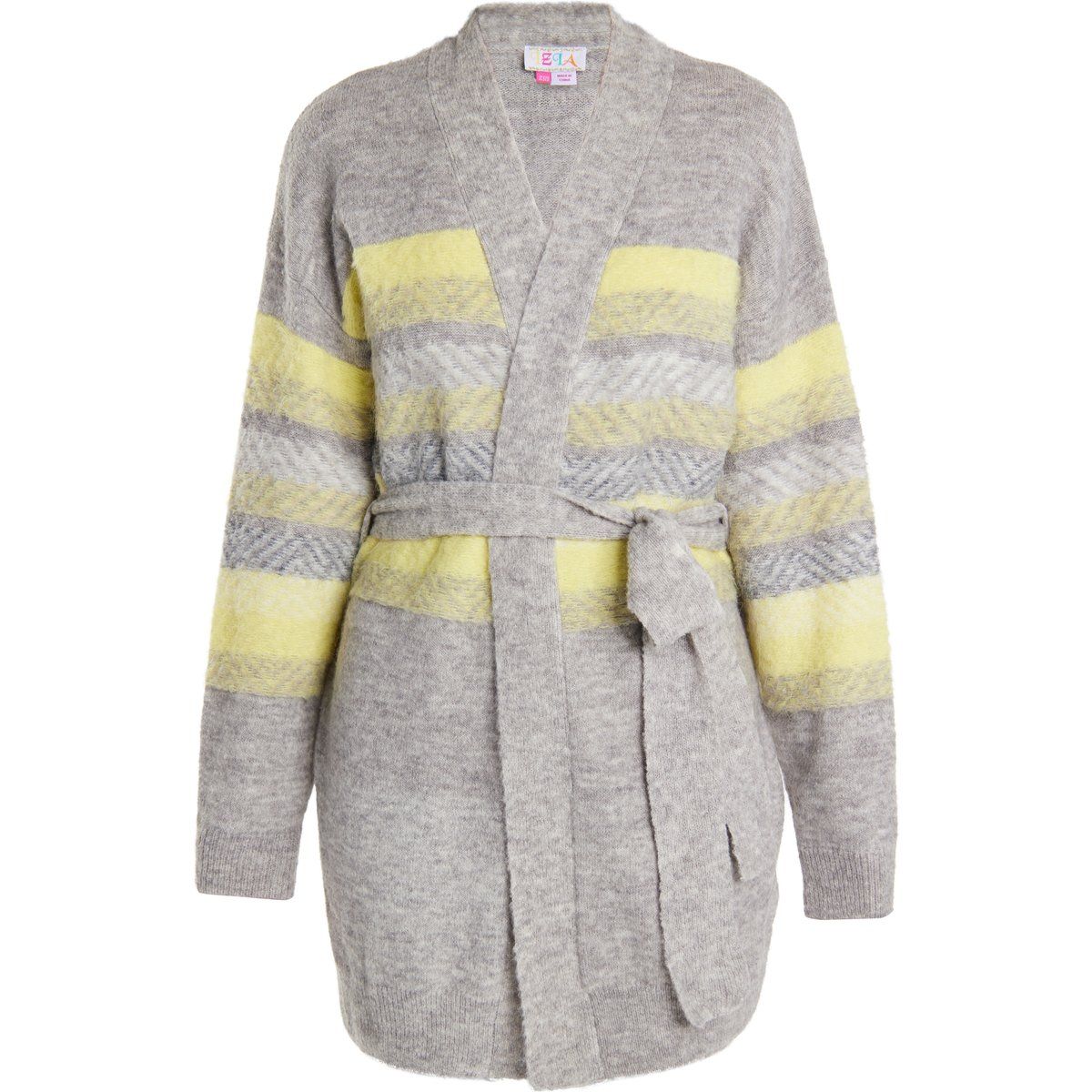 Gebürstete gestreifte Strickjacke mit Gürtel
