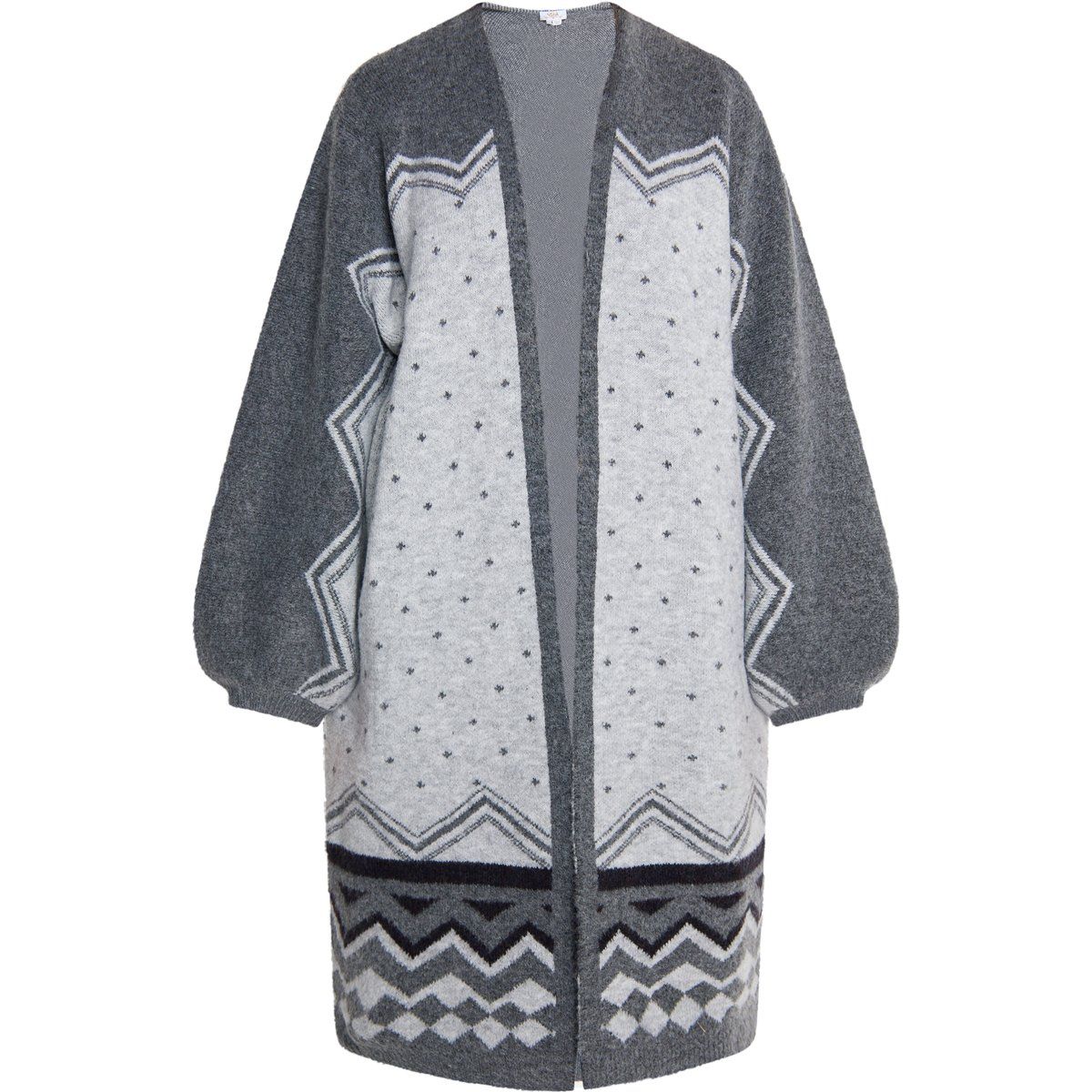 Grafischer Offener Long-Cardigan