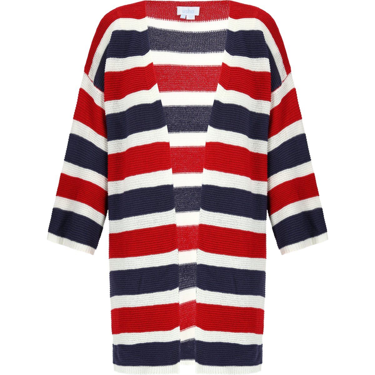 Gestreifte Lange Offene Strickjacke