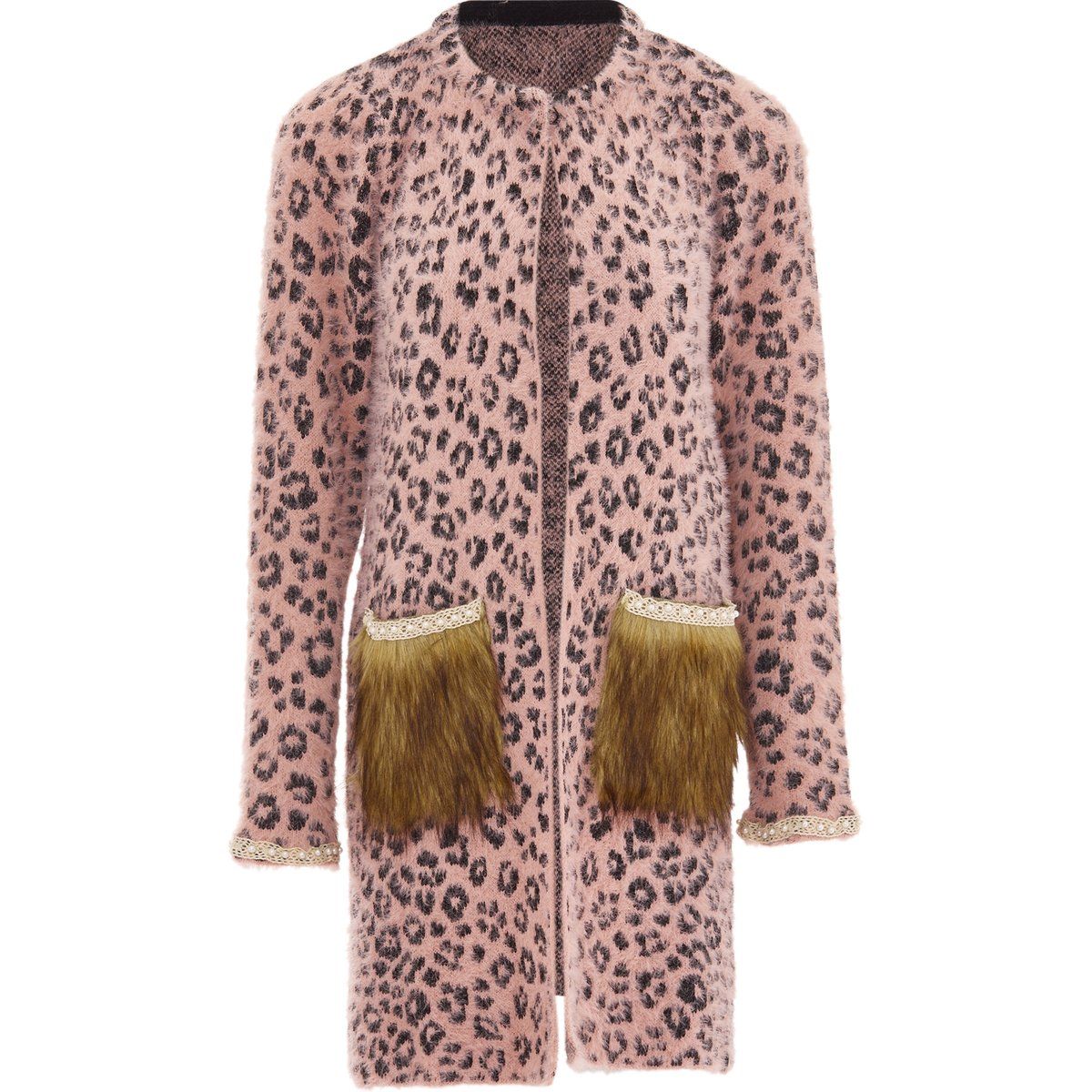 Strickjacke mit Leopardenmuster und Kunstpelz