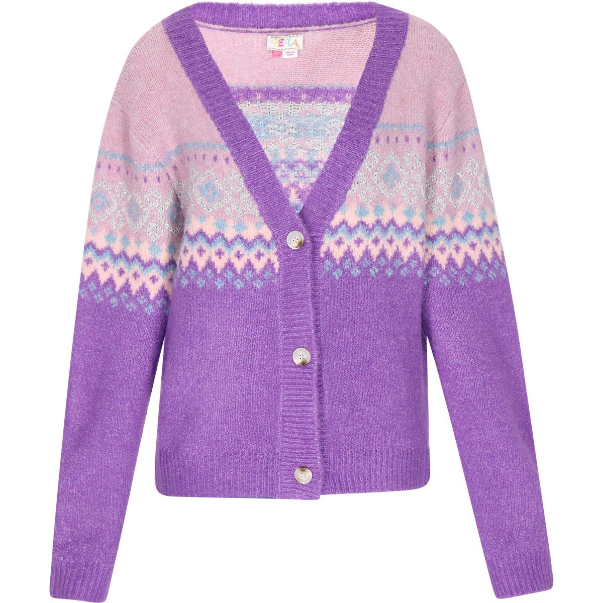 V-Ausschnitt Strickjacke mit Norwegermuster