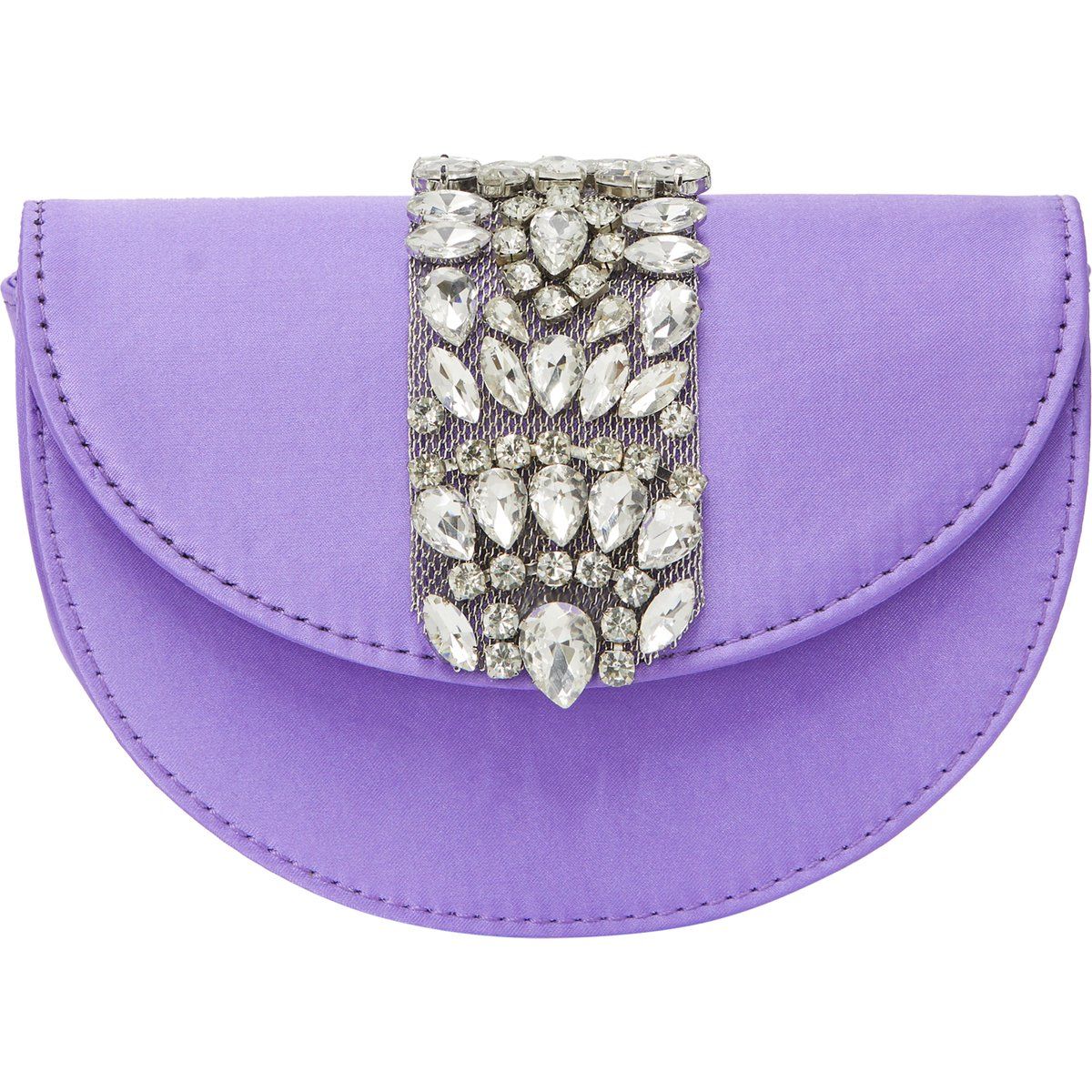 Verzierte Satin-Abendtasche in Halbmondform