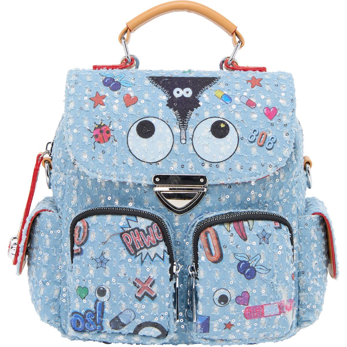 Verspielter verzierter Mini-Rucksack aus Denim