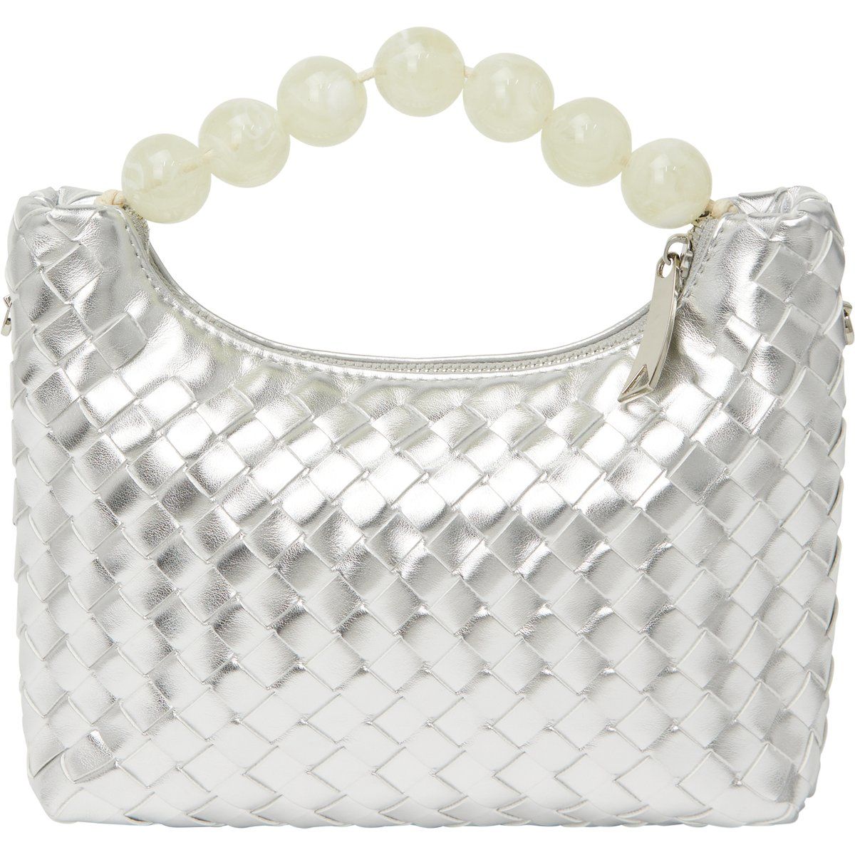 Elegante geflochtene Handtasche mit Perlengriff