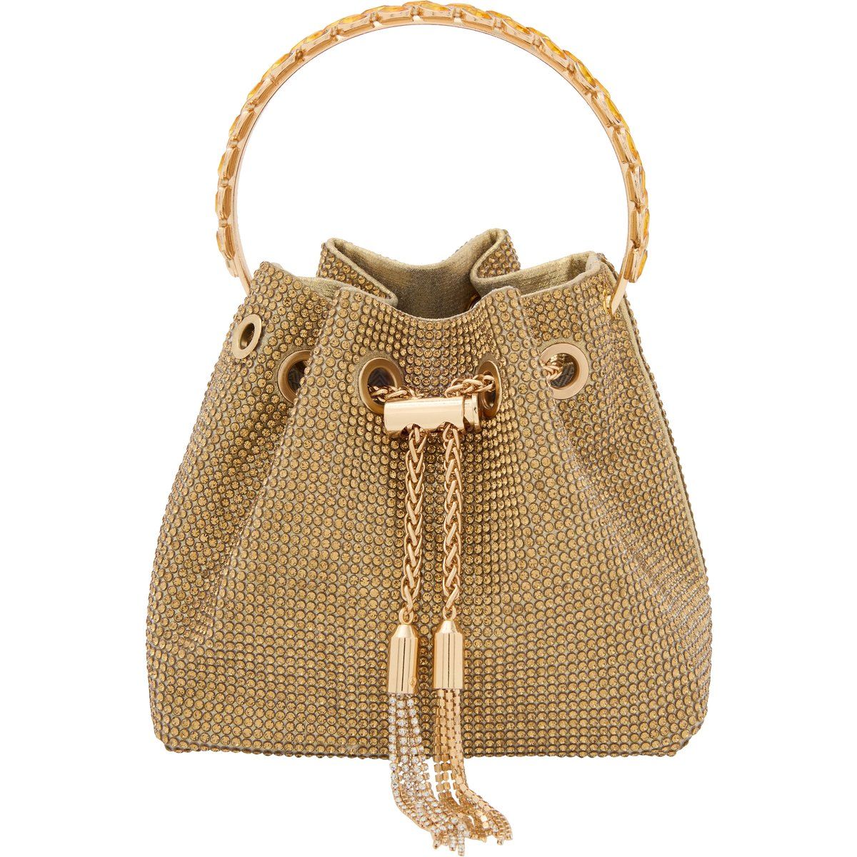 Kristallbesetzte Abendtasche mit Kordelzug