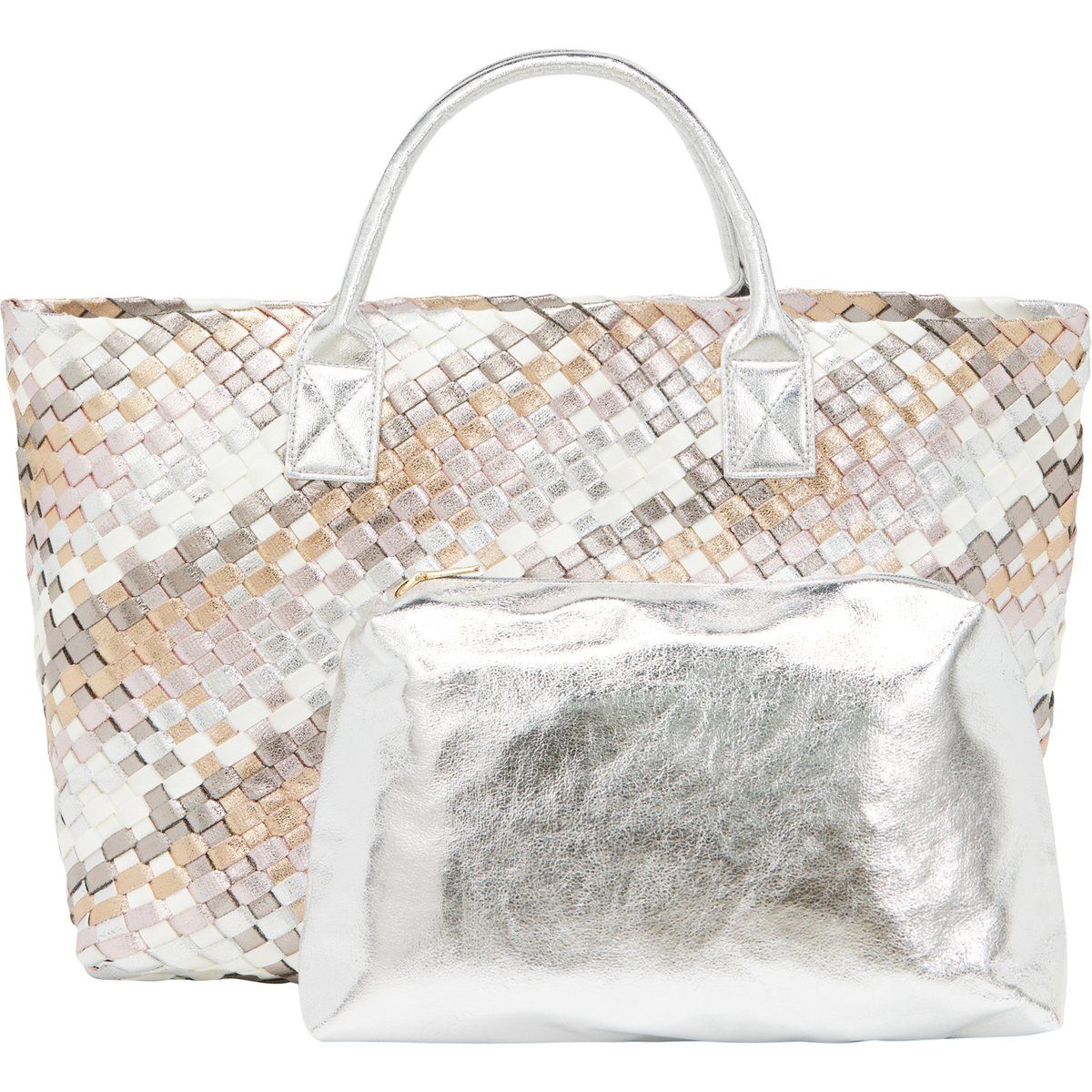 Gewebtes Metallic 2-in-1 Shopper-Set