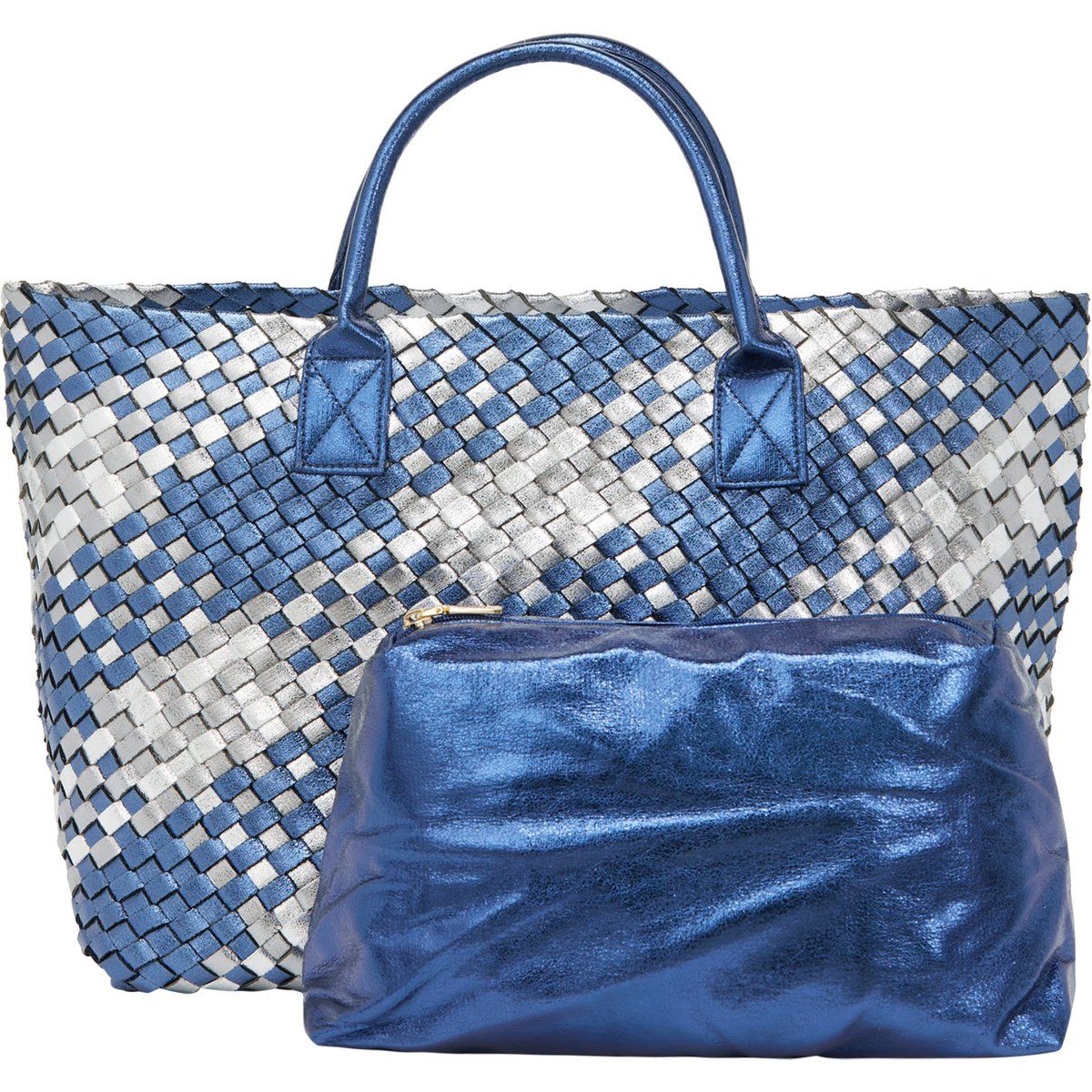 Geflochtenes Metallic-Shopper-Set mit Tasche