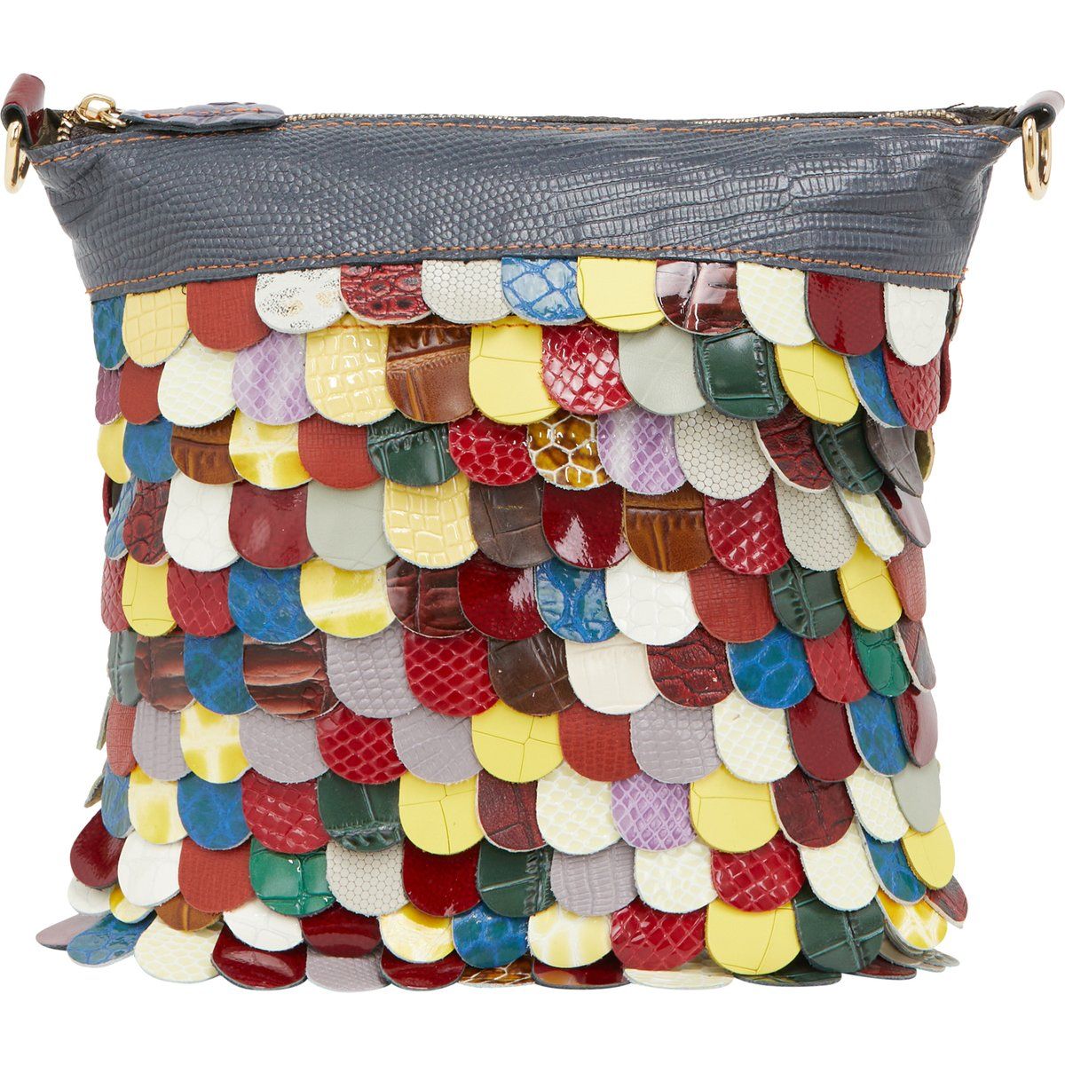 Bunte Patchwork-Umhängetasche im Schuppen-Look