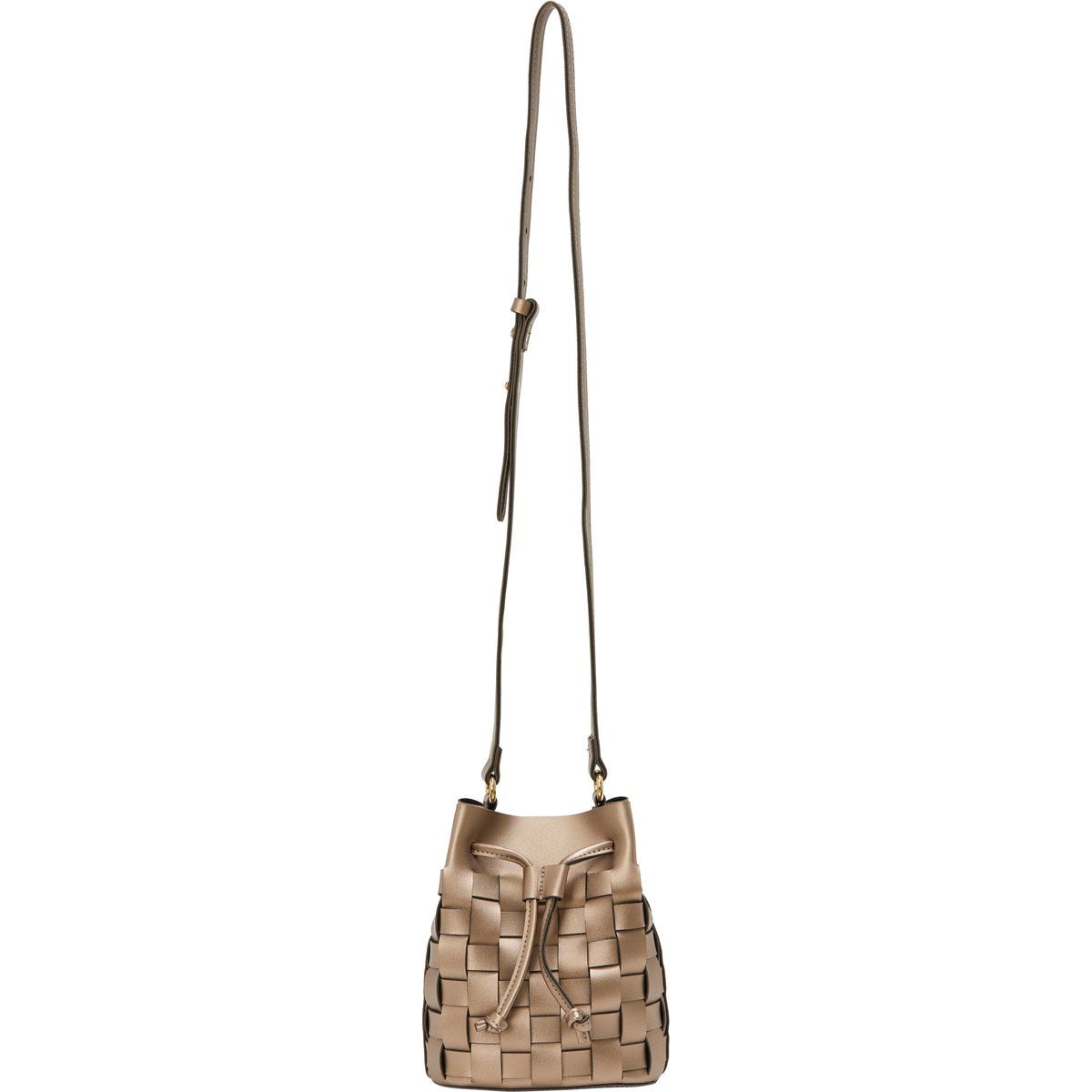 Beuteltasche mit metallischer Flechtstruktur