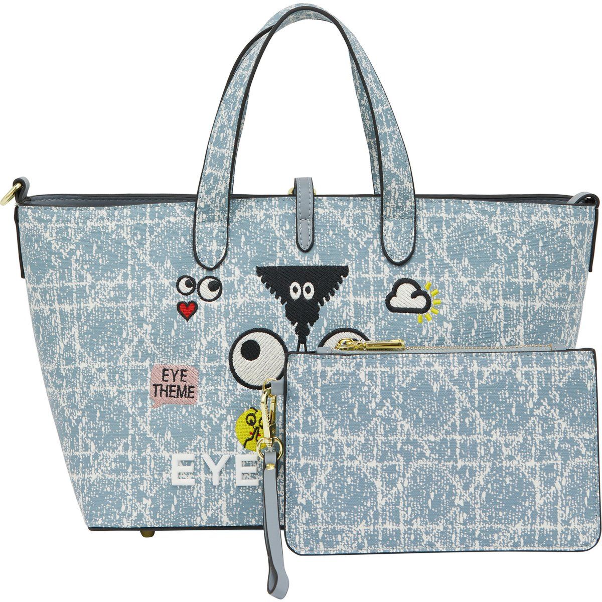 Denim-Tragetaschen-Set mit Cartoon-Augen
