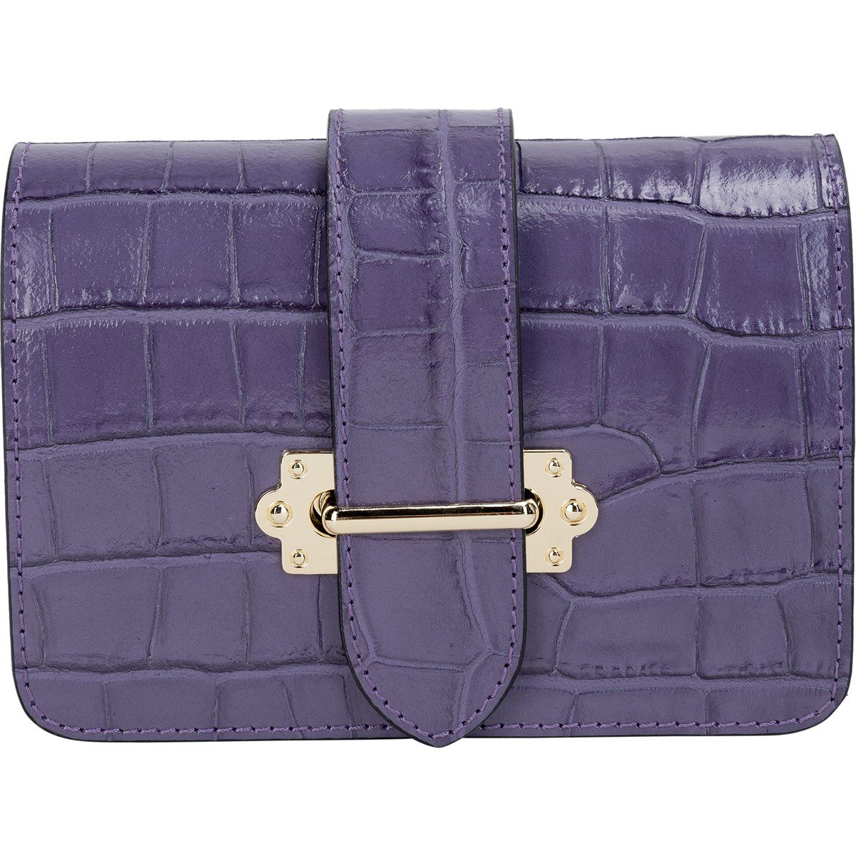 Leder-Clutch mit Krokoprägung und Kette