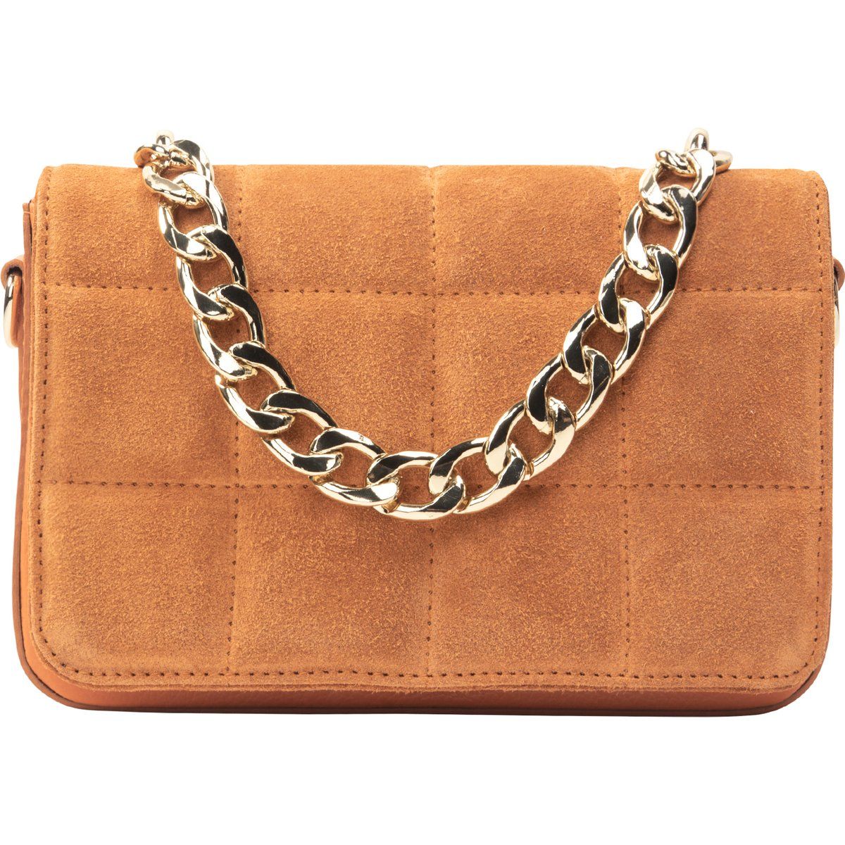 Gesteppte Wildleder-Schultertasche mit Kette