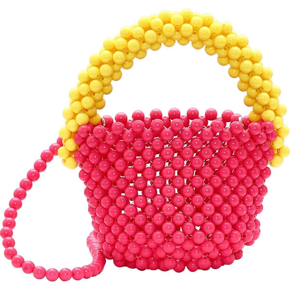 Farbenfrohe Perlen-Beuteltasche in Pink-Gelb