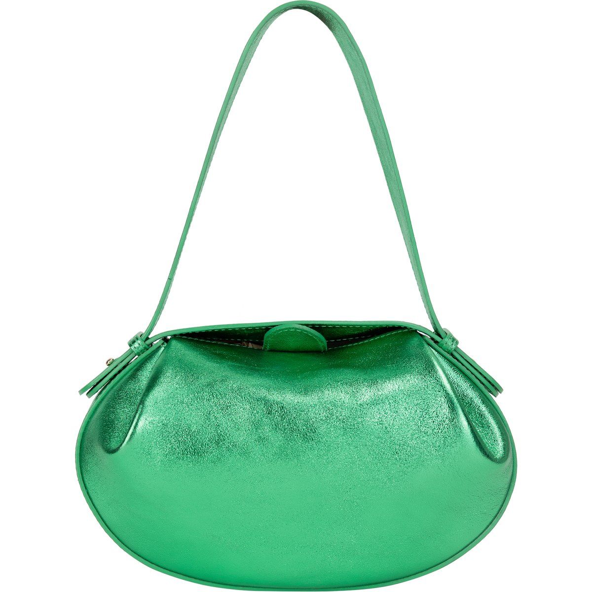 Rundliche Handtasche mit Metallic-Falten