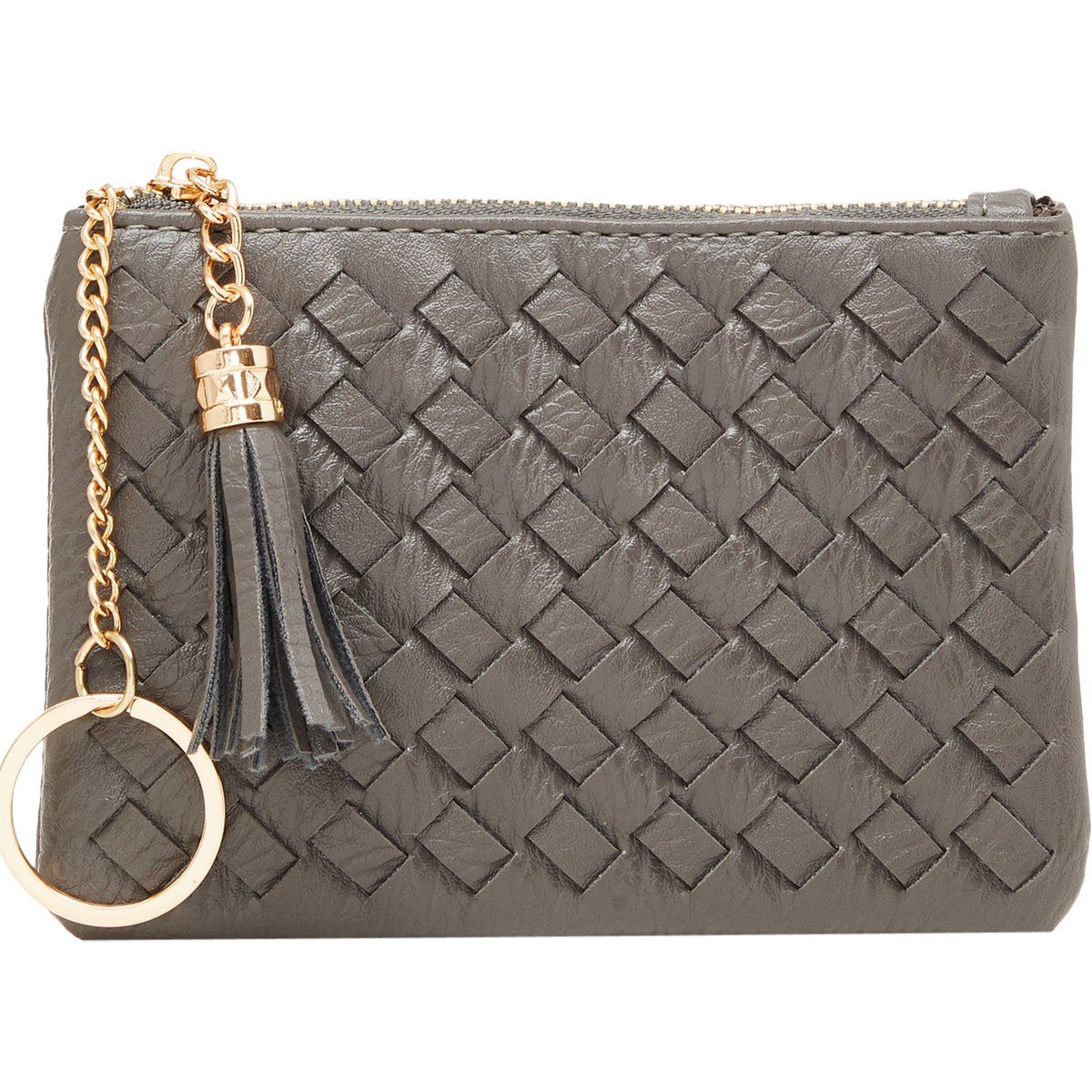 Geflochtene Kunstleder-Pochette mit Reißverschluss