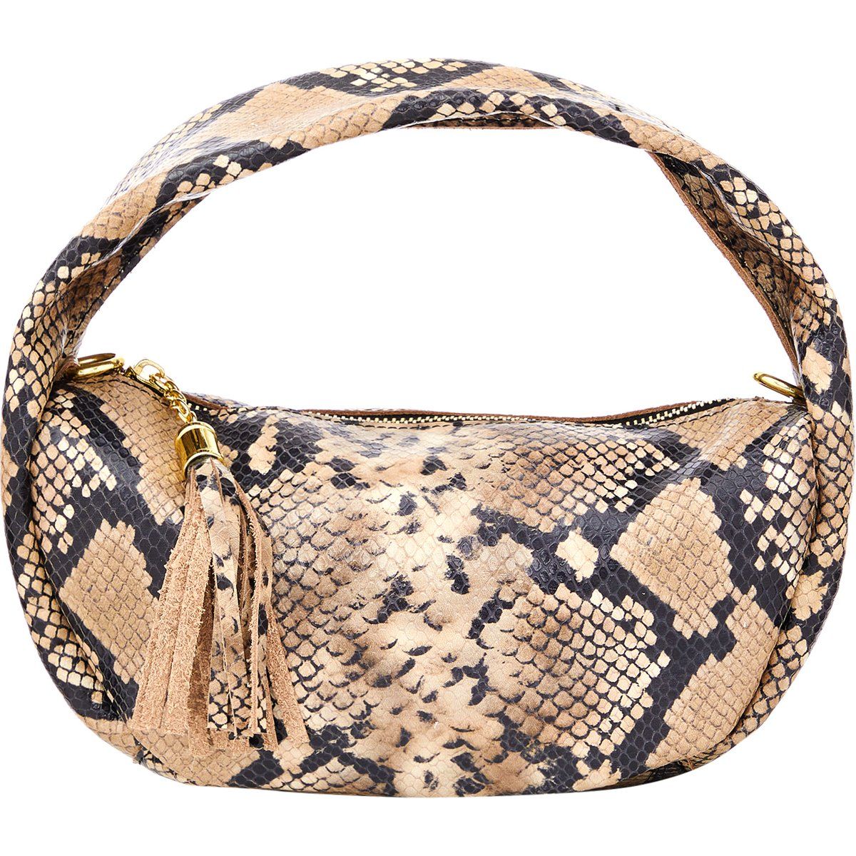 Halbmond-Schultertasche mit Schlangenprint