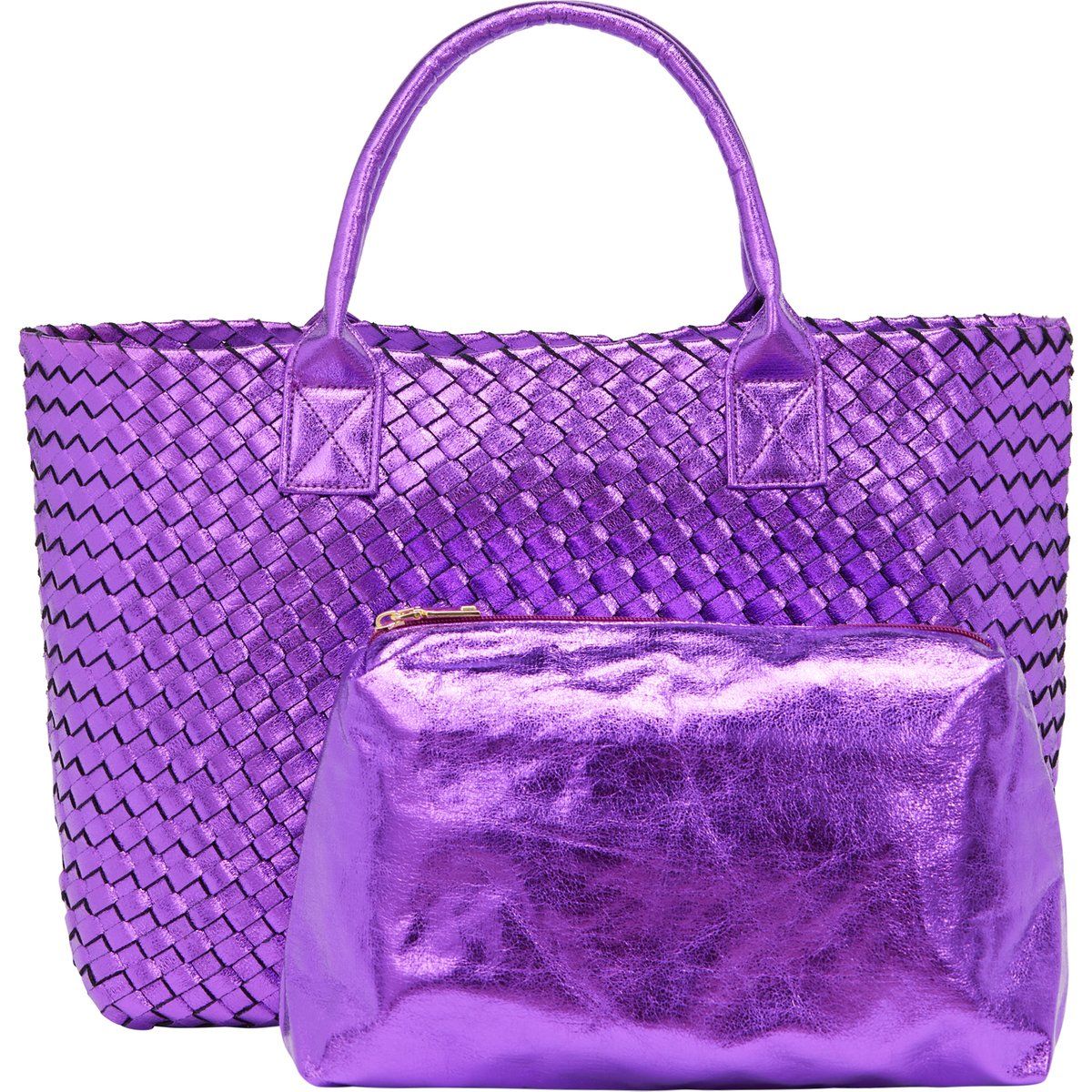Metallic-Shopper mit Flechtmuster und Beutel