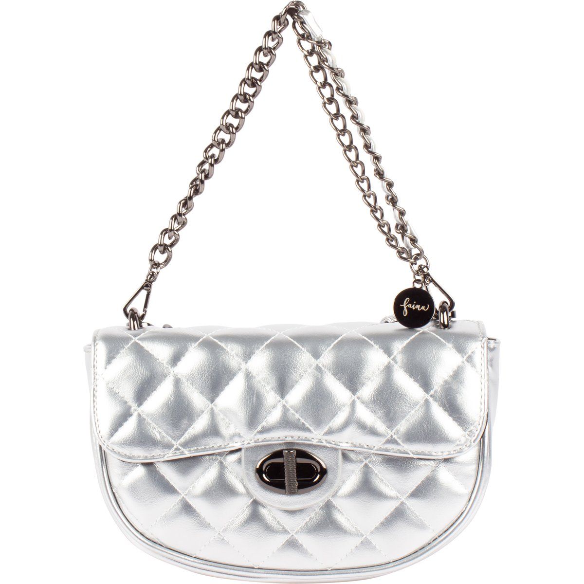 Gesteppte Metallic-Schultertasche mit Überschlag