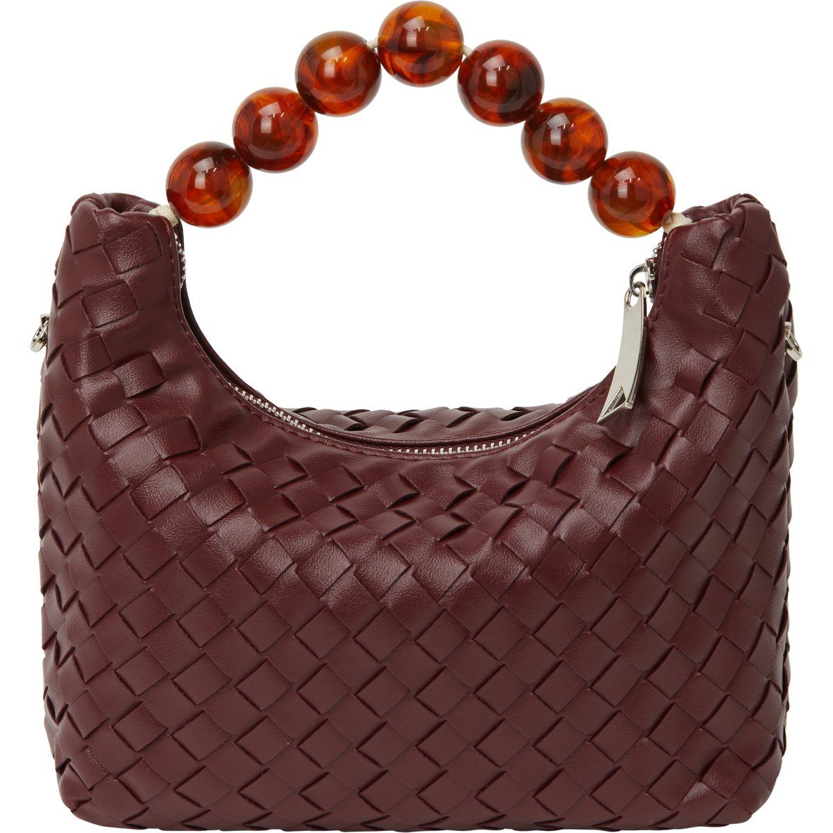 Geflochtene Hobo-Tasche mit Perlenhenkel