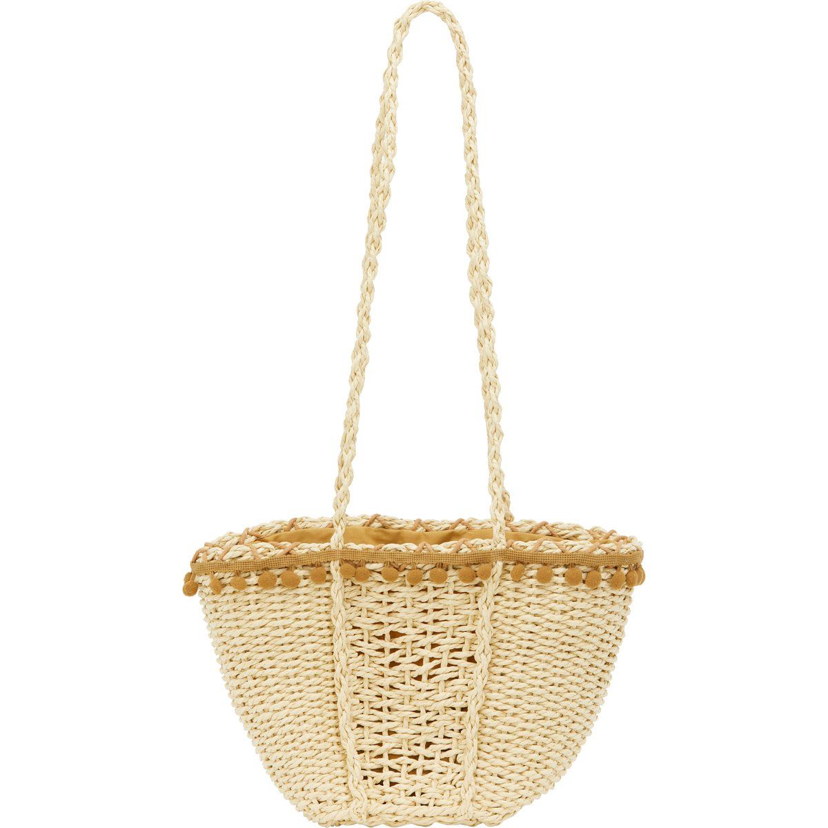Geflochtener Stroh-Shopper mit Pompons
