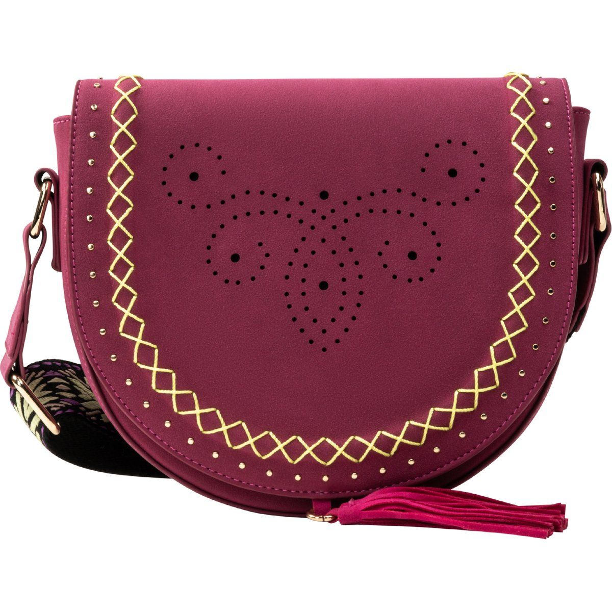 Halbrunde Umhängetasche mit Boho-Stickerei