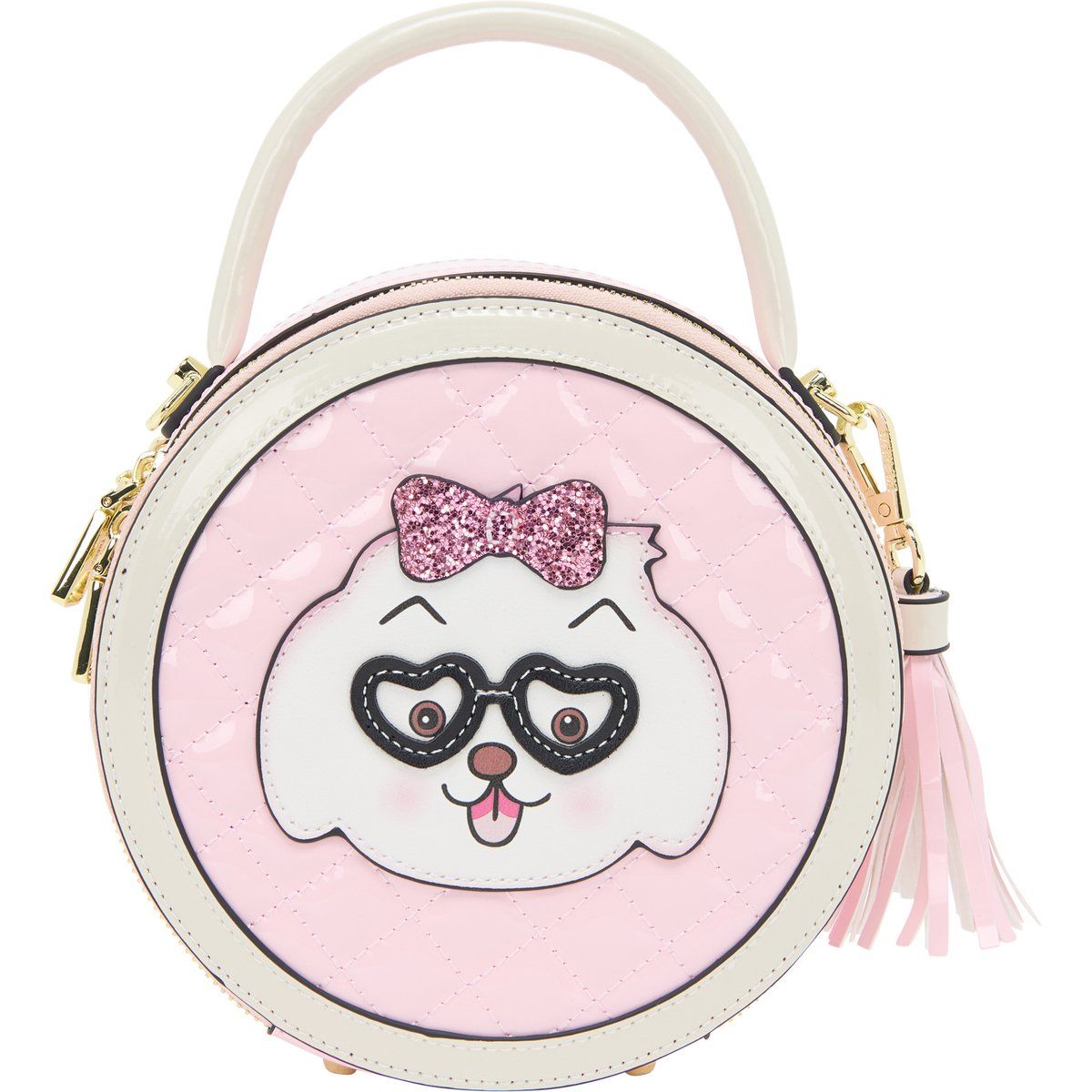 Gesteppte runde Handtasche mit Hundemotiv