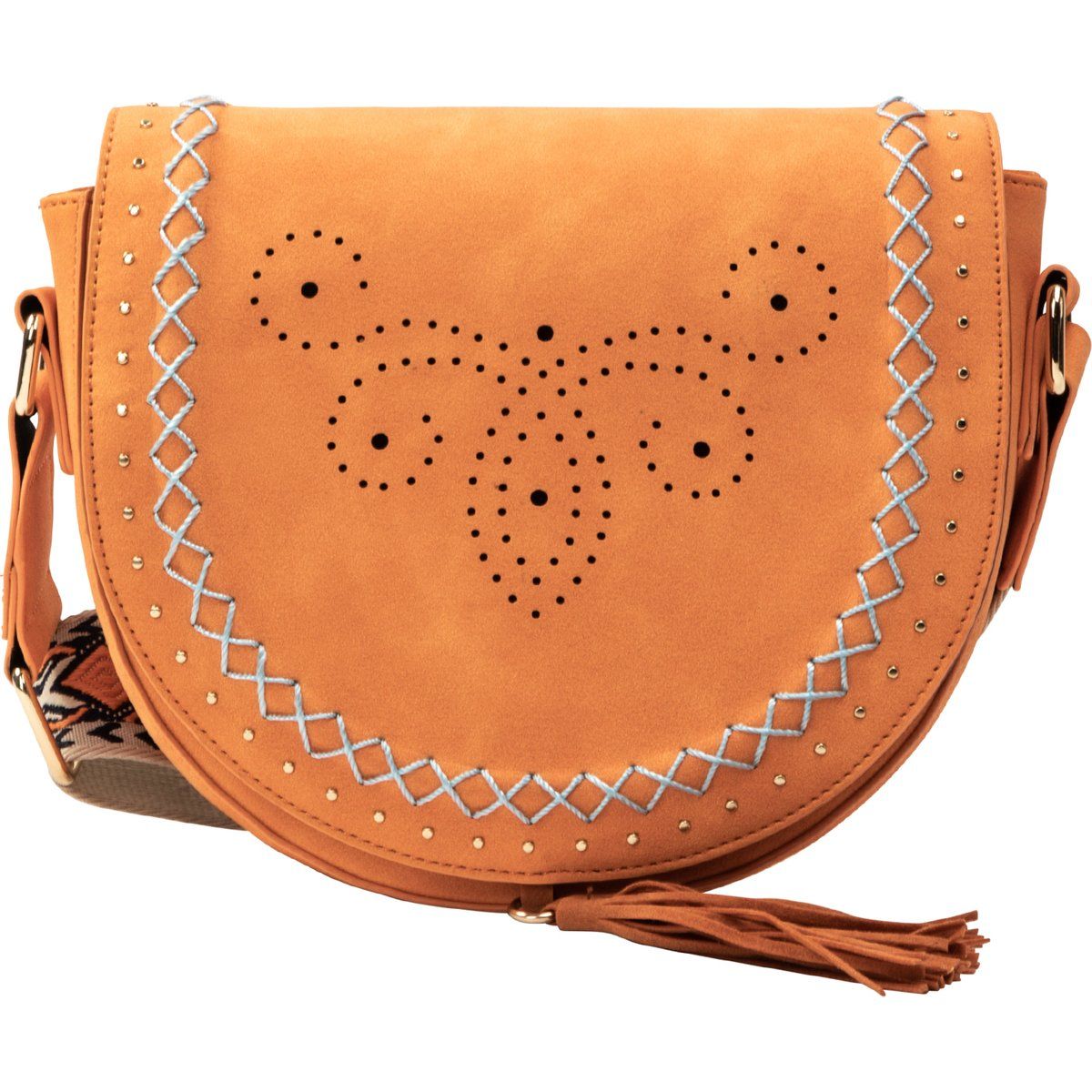 Boho-Umhängetasche mit Bestickter Klappe