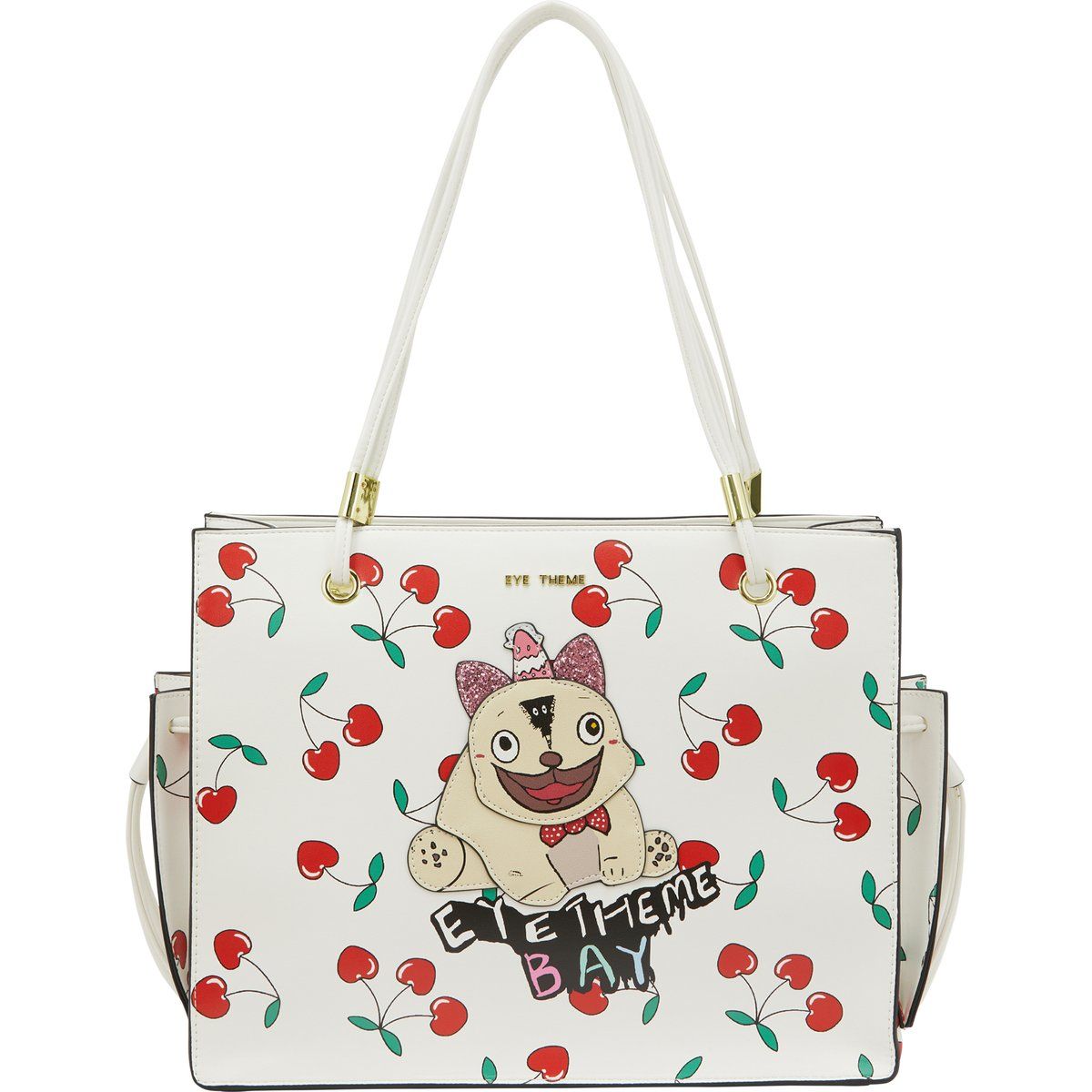 Verspielter Shopper mit Mops-Kirsch-Motiv