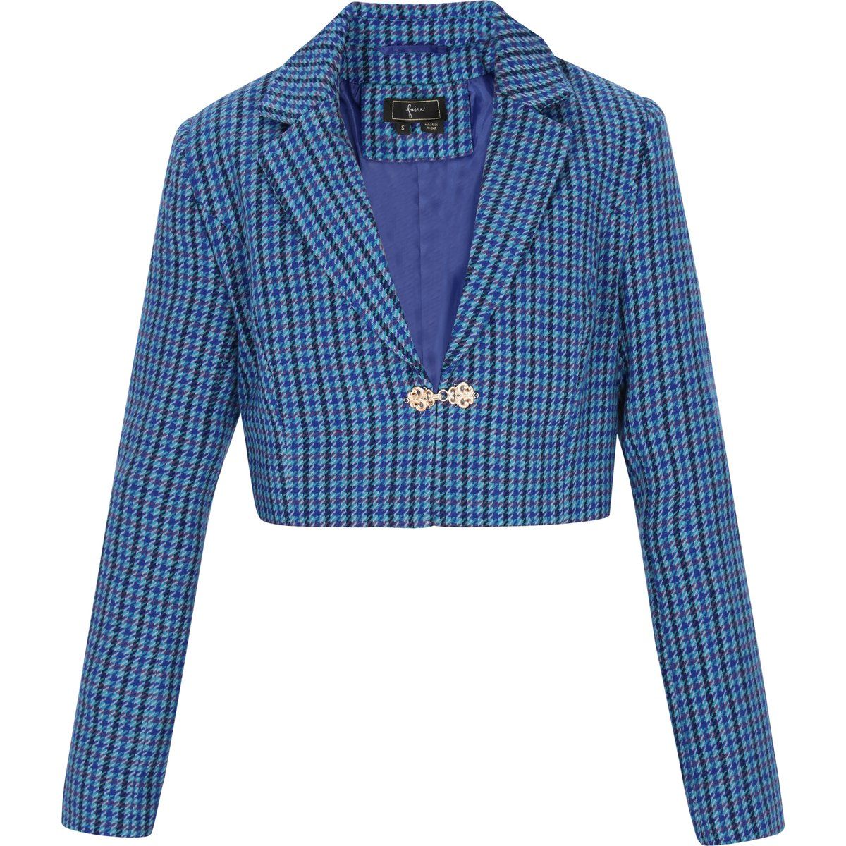 Kurzer Pepita-Blazer mit Schmuckverschluss