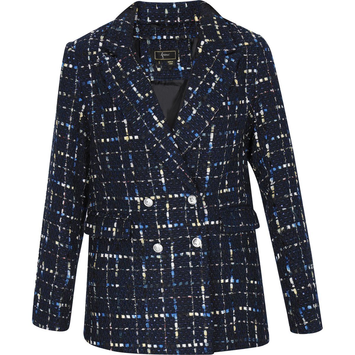 Zweireihiger Tweed-Blazer mit Metallic-Effekt