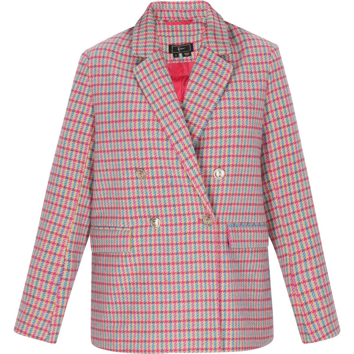 Zweireihiger Tweed-Blazer mit Hahnentrittmuster
