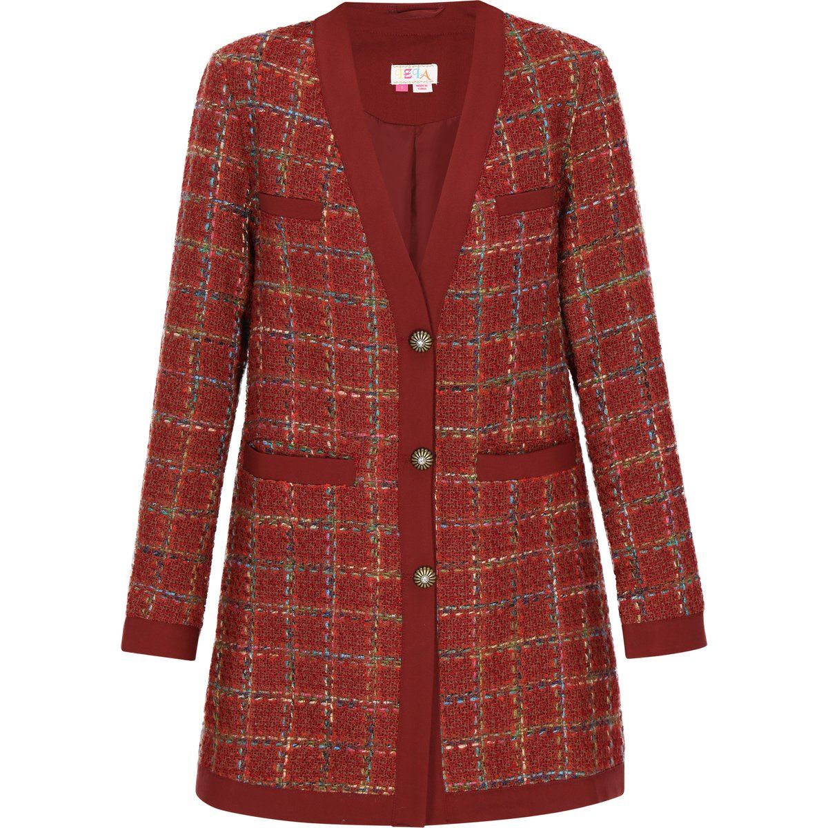 Long-Blazer aus Bouclé mit Karomuster