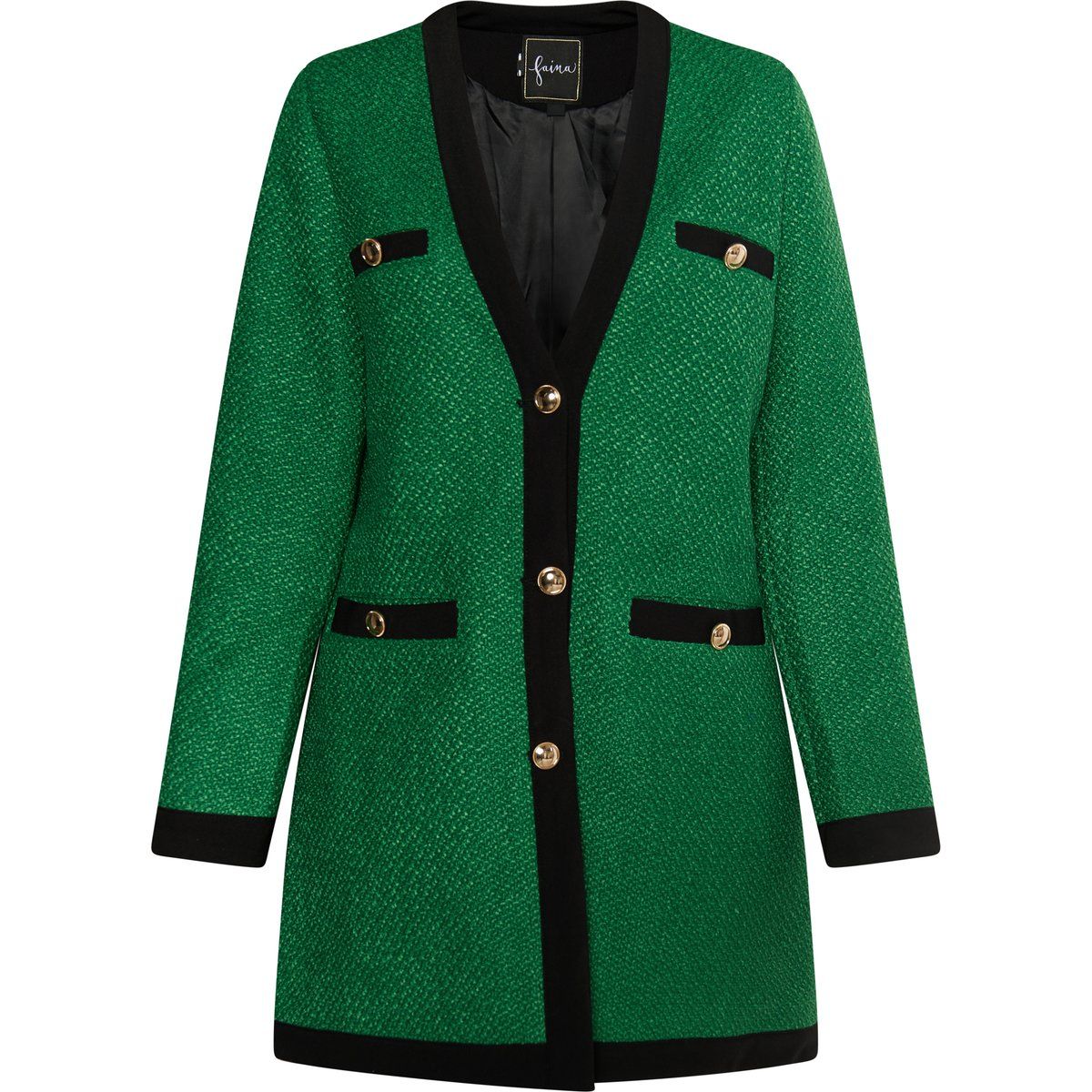 Langer Bouclé-Blazer mit Goldknöpfen