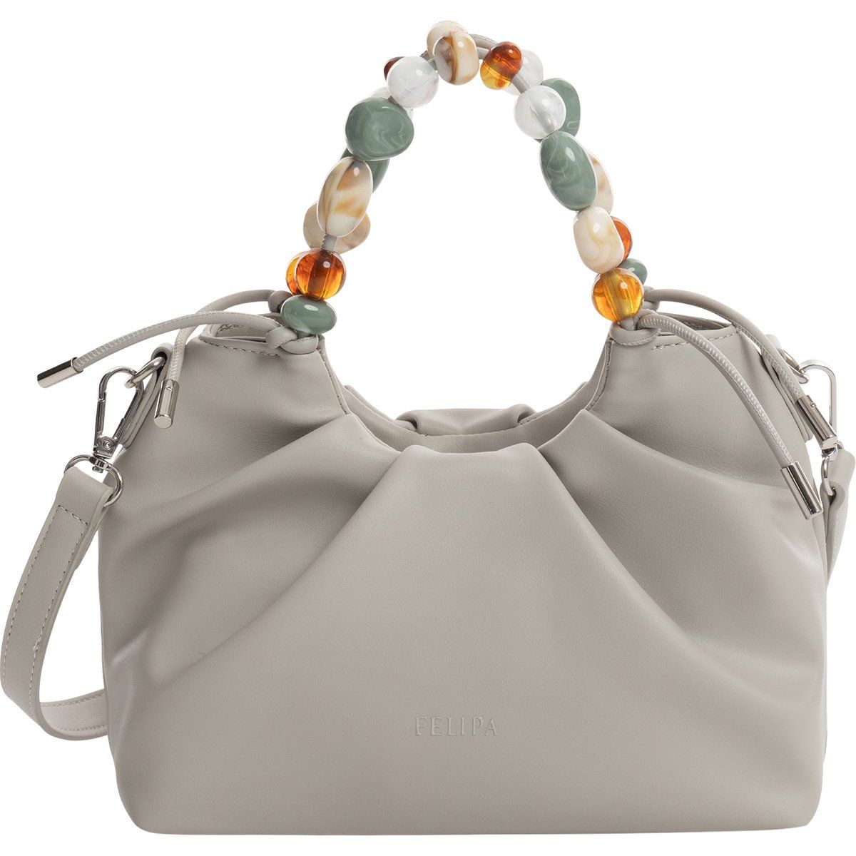 Geraffte Tasche mit Perlengriff