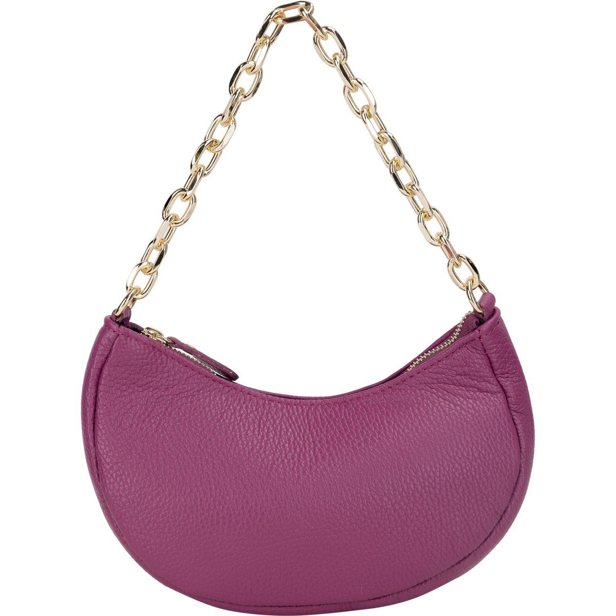 Halbmond-Schultertasche aus genarbtem Leder