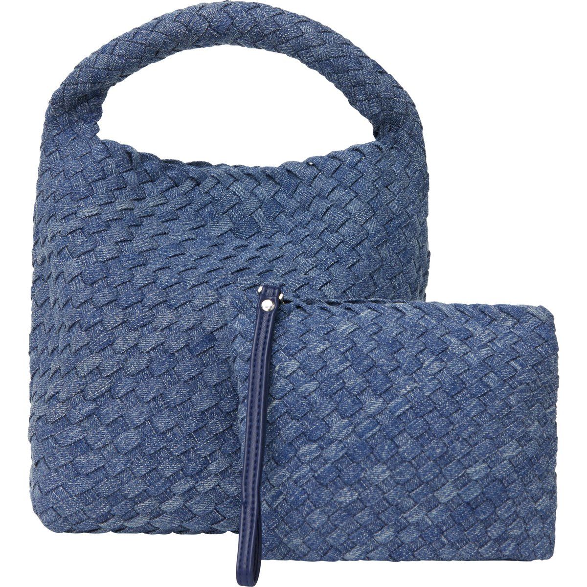 Geflochtene Tragetasche und Pouch im Denim-Look