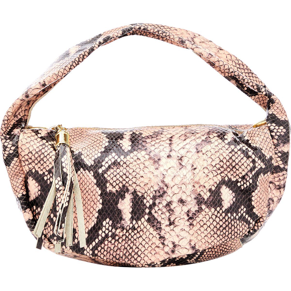 Schultertasche mit Schlangenprint in Halbmondform