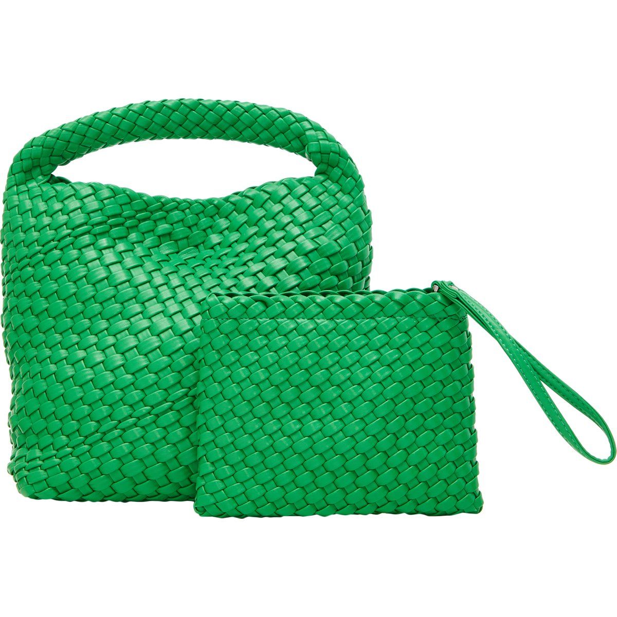 Geflochtene Kunstleder-Handtasche mit Beutel