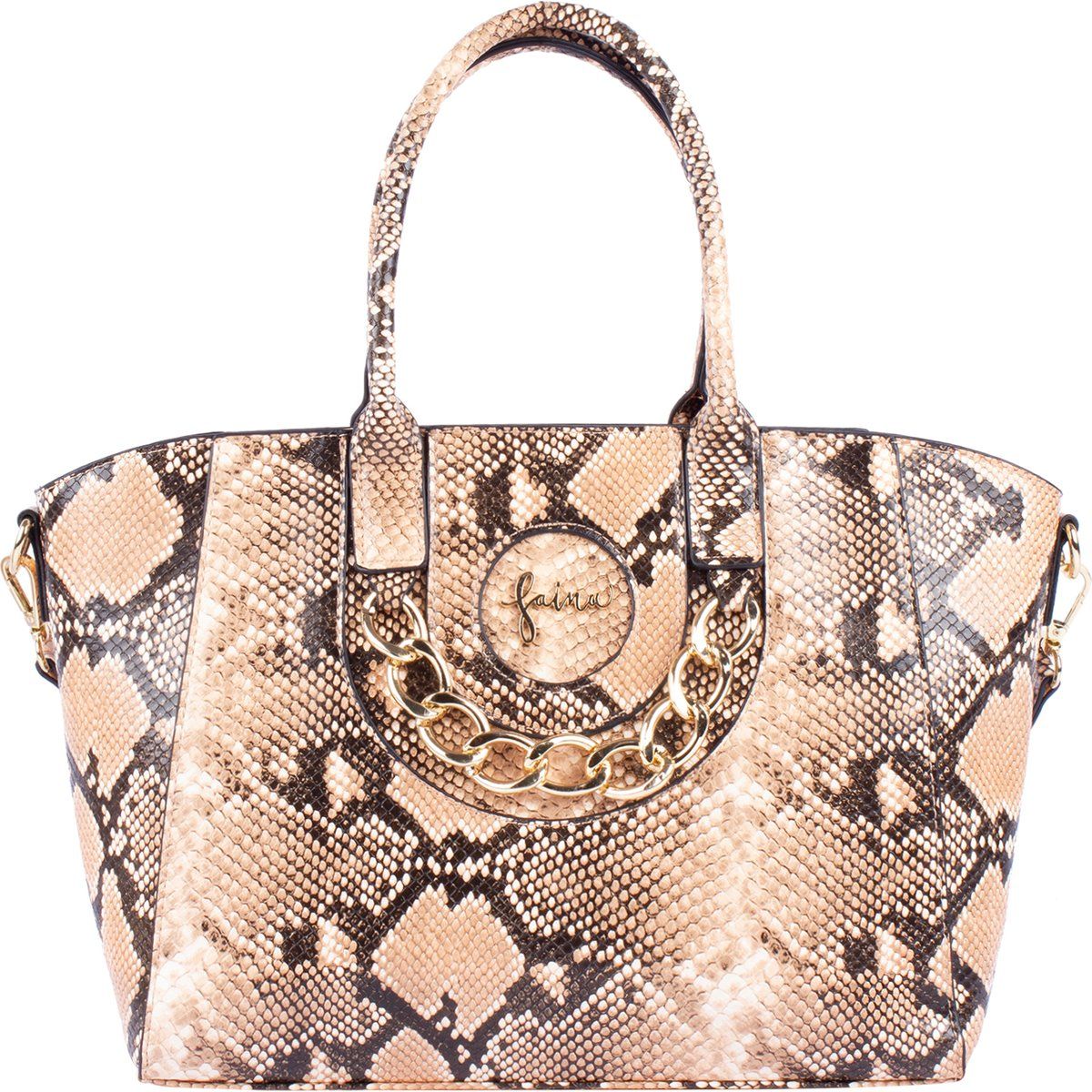 Tote Bag mit Schlangenmuster und Kettendetail